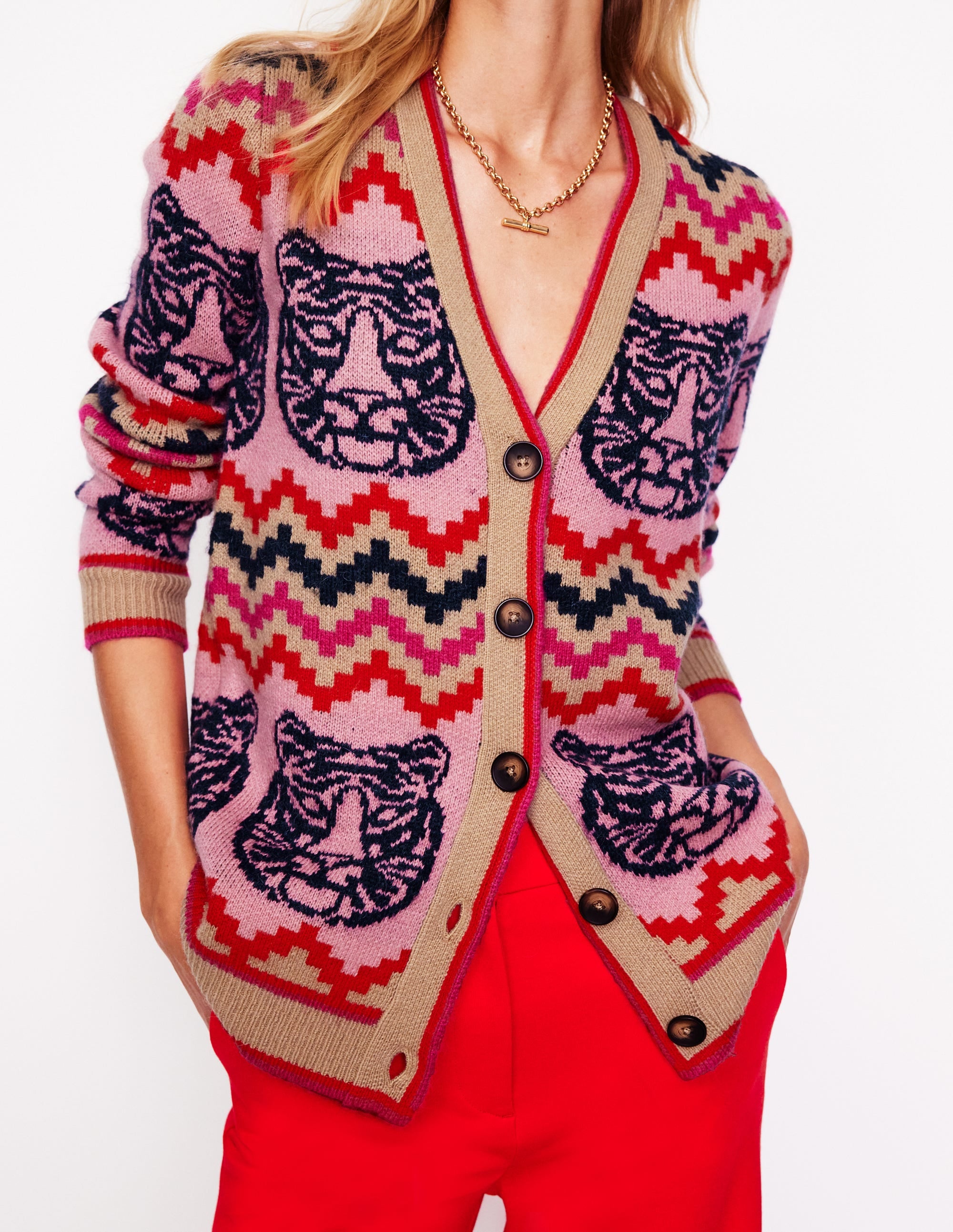 Quinn Boyfriend Cardigan-Multi, Tiger - Image 2