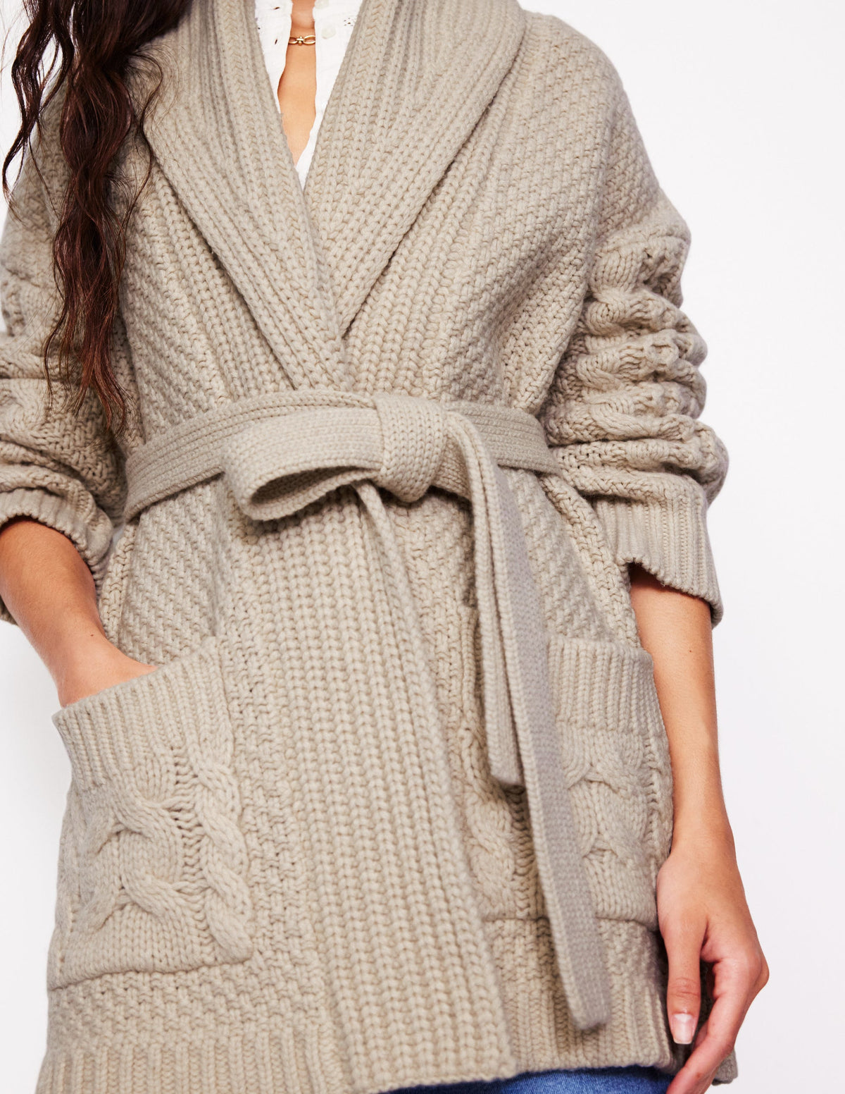 Cable Belted Cardigan-Shearling-2
