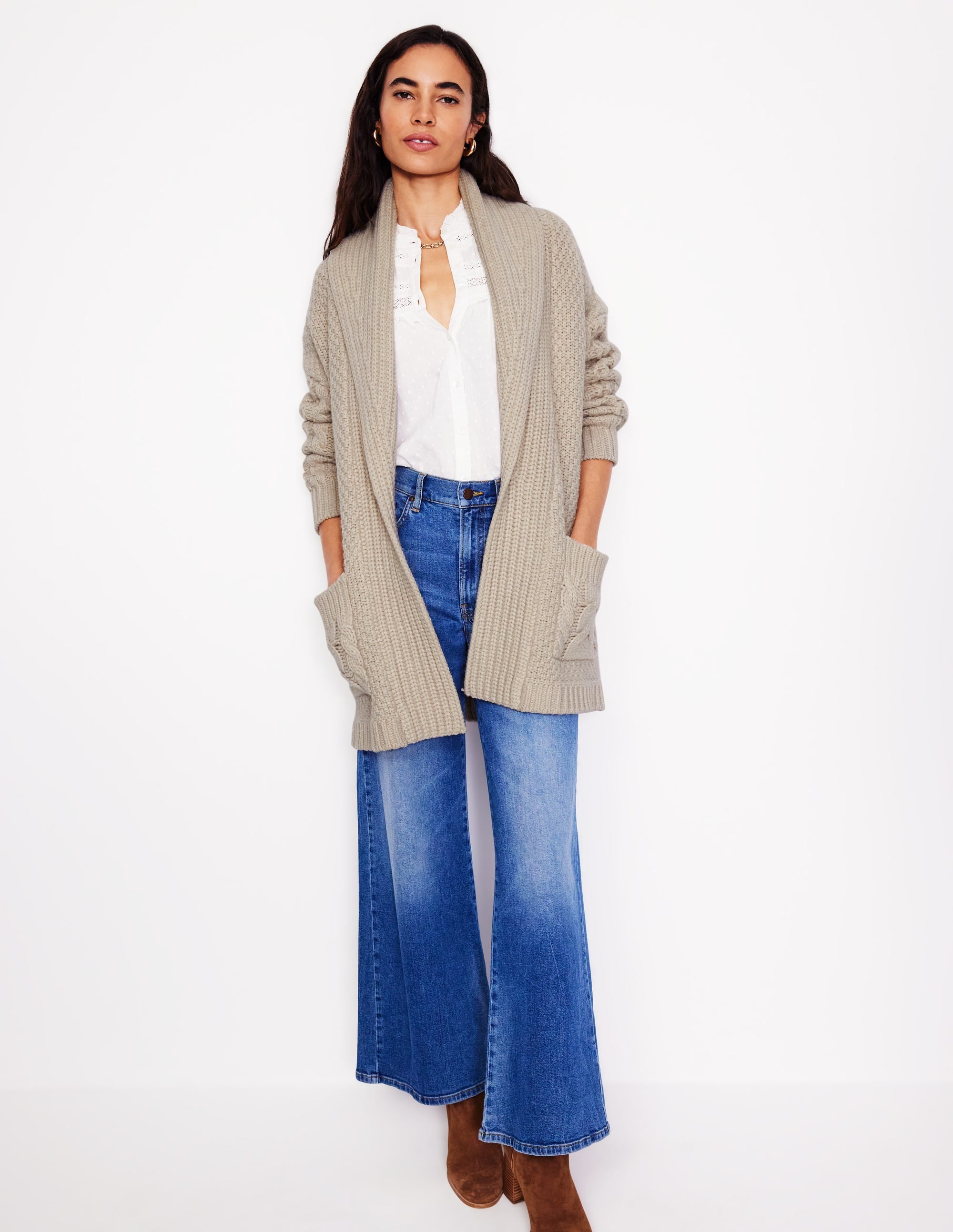 Cable Belted Cardigan-Shearling - Image 4