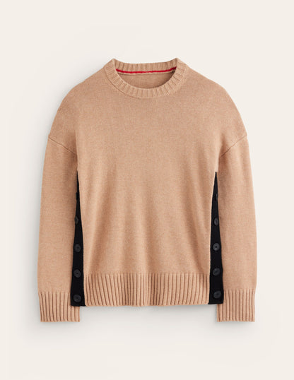 Zia Button Side Jumper-Camel Melange-5