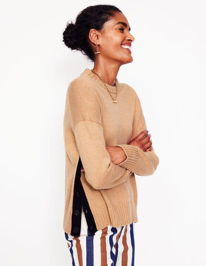 Zia Button Side Jumper-Camel Melange-1