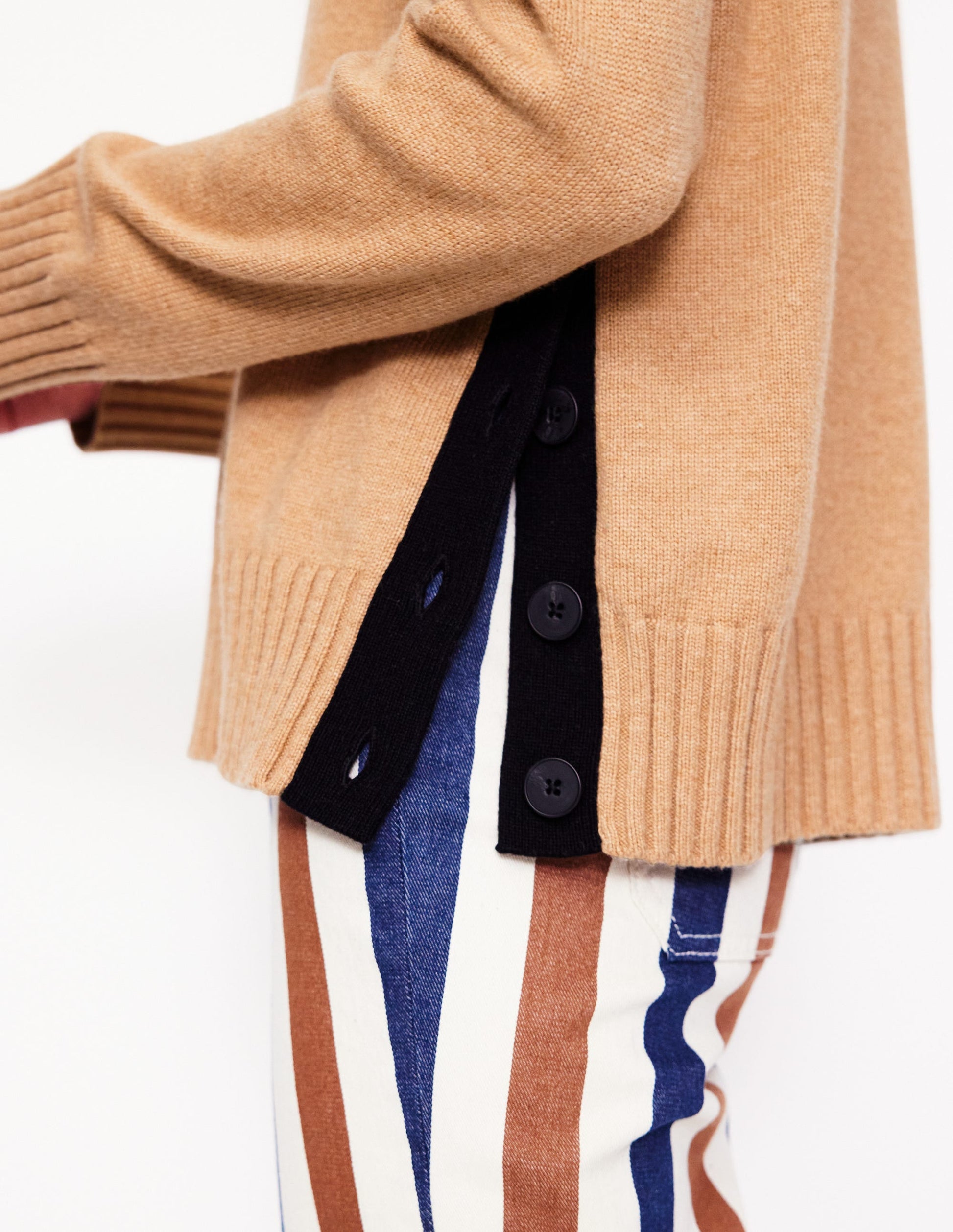 Zia Button Side Jumper-Camel Melange-2