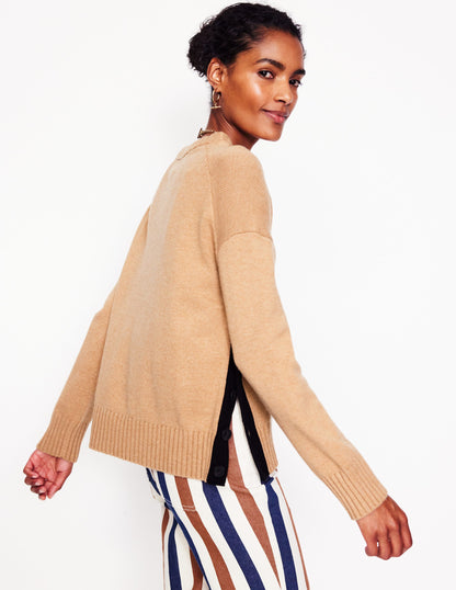 Zia Button Side Jumper-Camel Melange-3