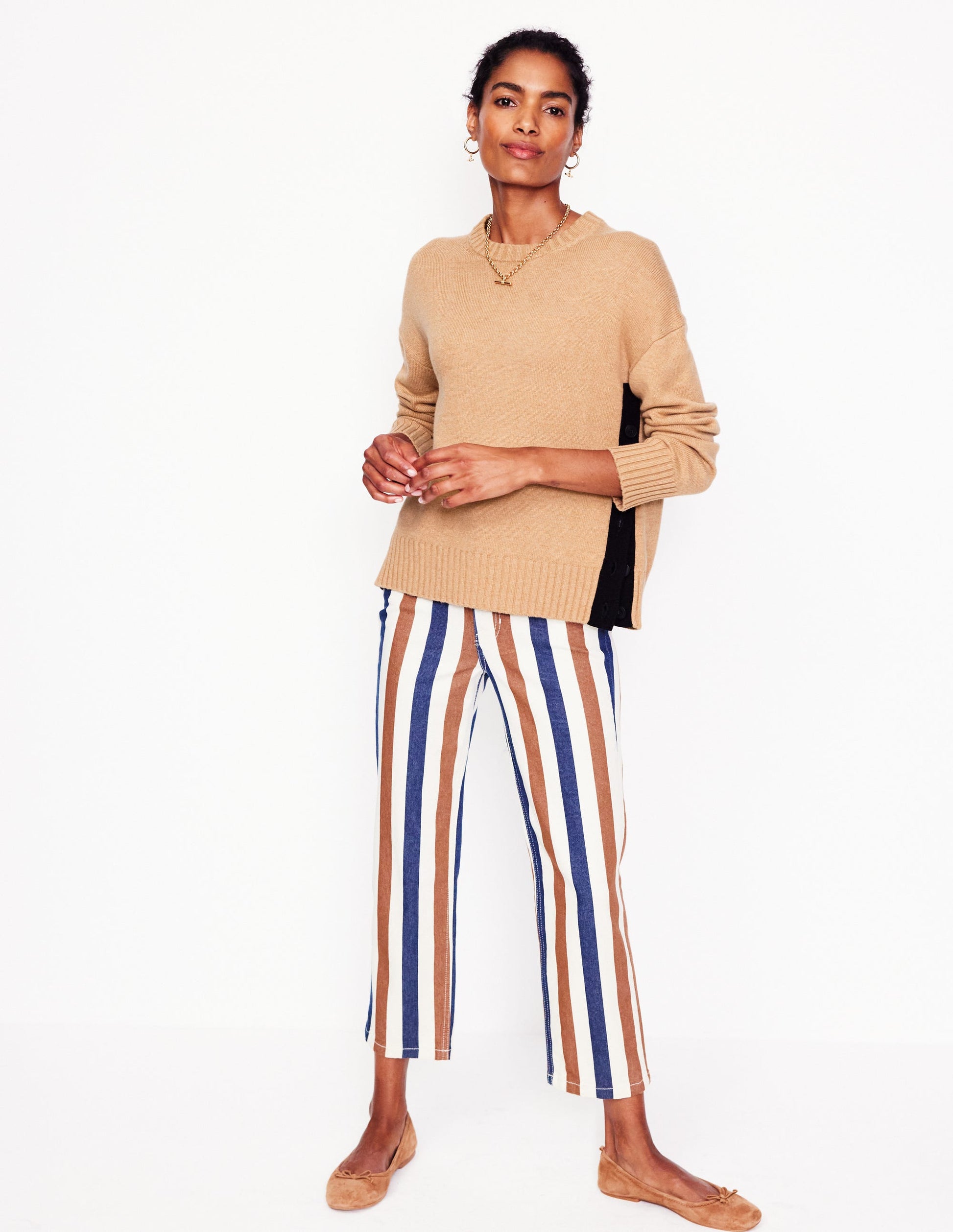 Zia Button Side Jumper-Camel Melange-4