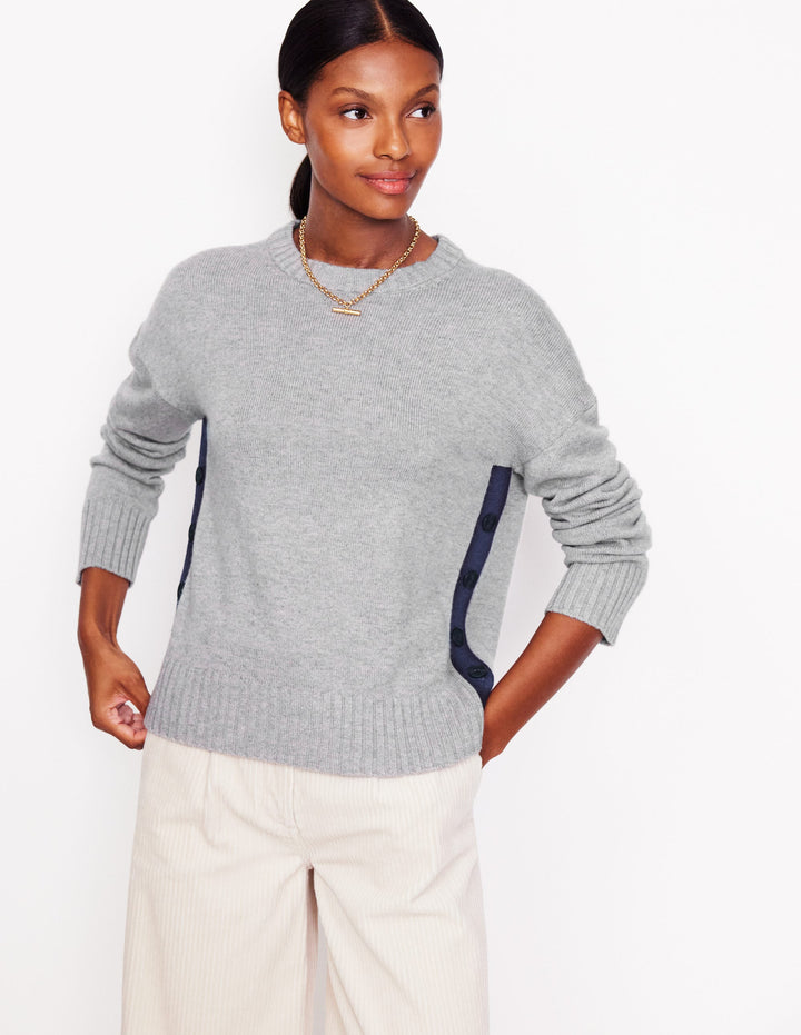 Zia Button Side Jumper-Mink Melange