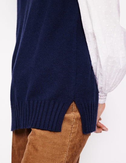 Longline V-Neck Tank-Navy-2