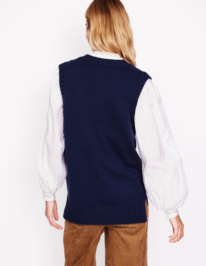 Longline V-Neck Tank-Navy-3