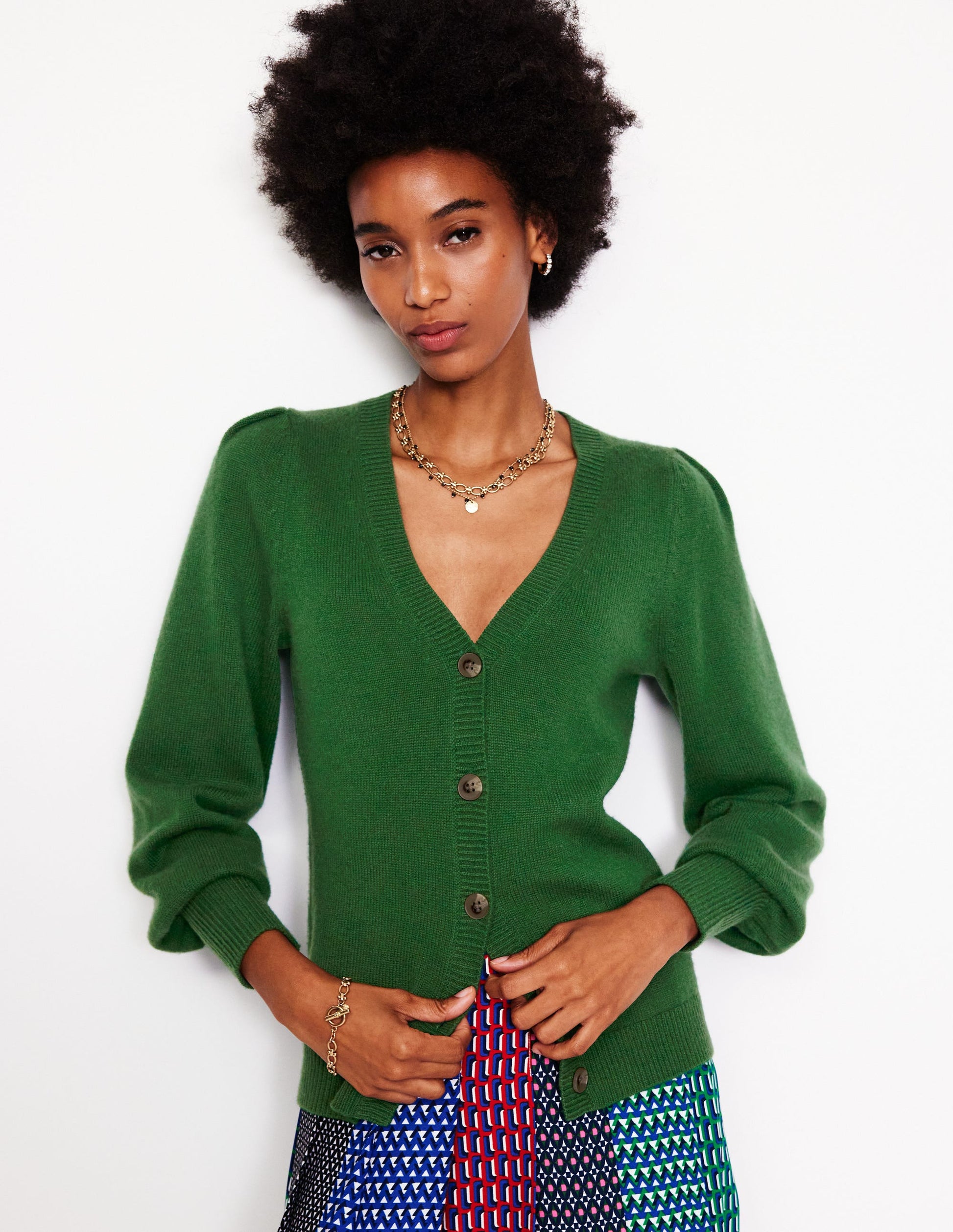 Pleated Cashmere Cardigan-Pine Green-1