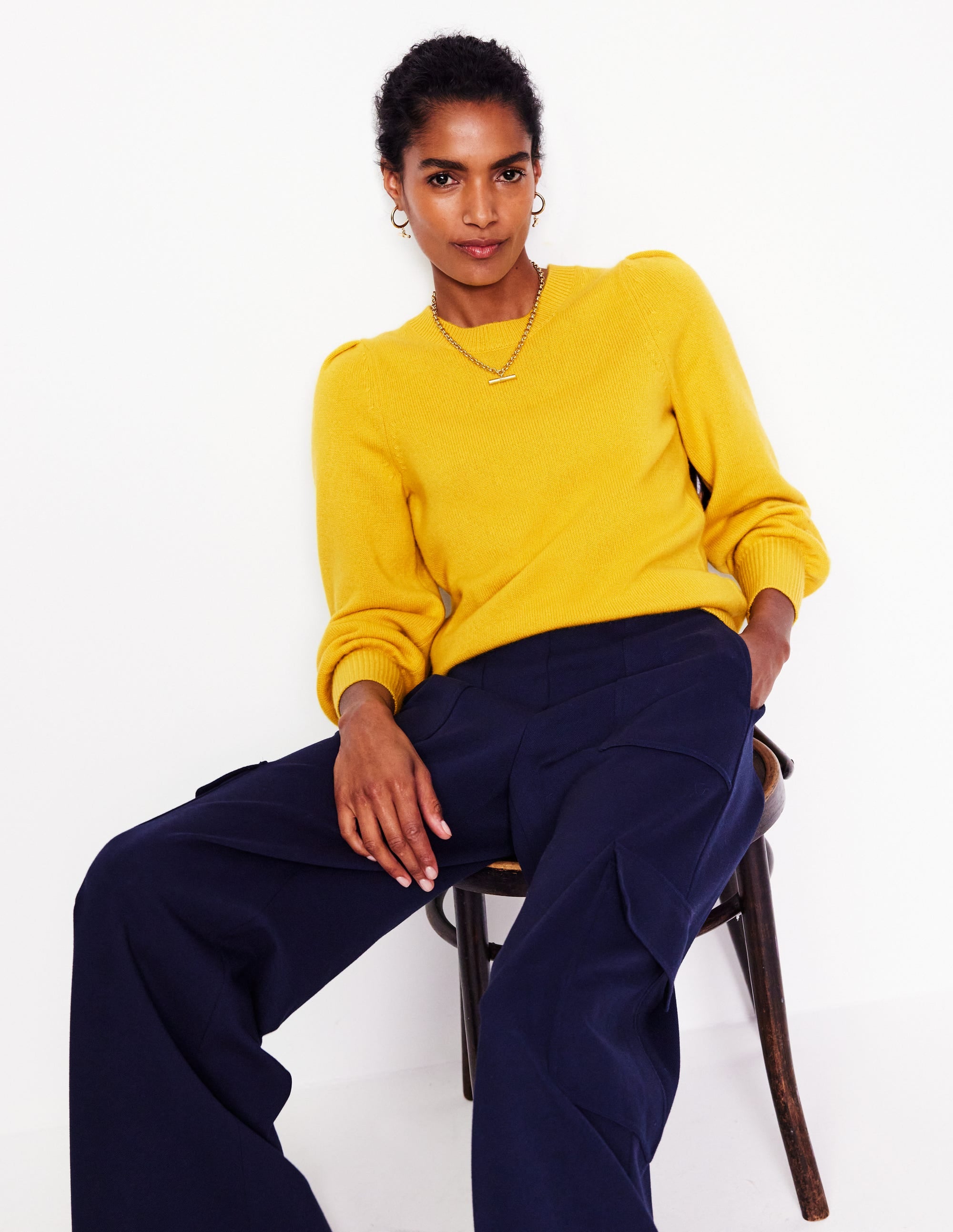 Pleated Sleeve Cashmere Jumper-Ceylon Yellow - Image 1