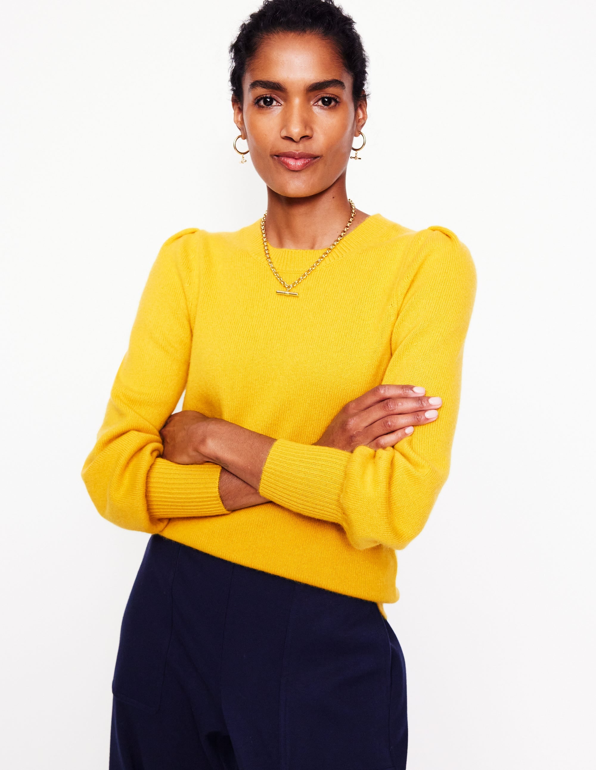Pleated Sleeve Cashmere Jumper-Ceylon Yellow - Image 4