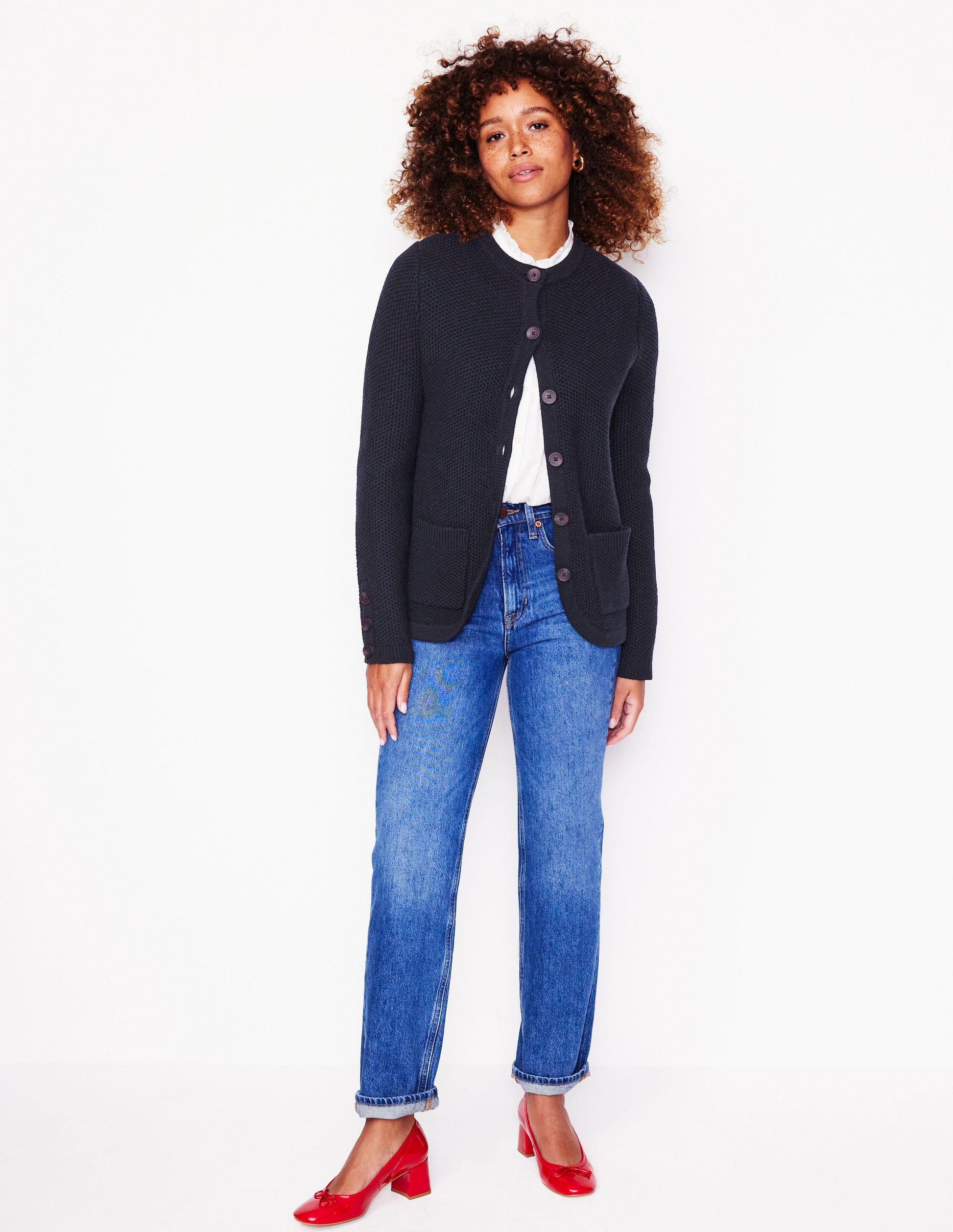 Textured Stitch Cardigan-Navy-1