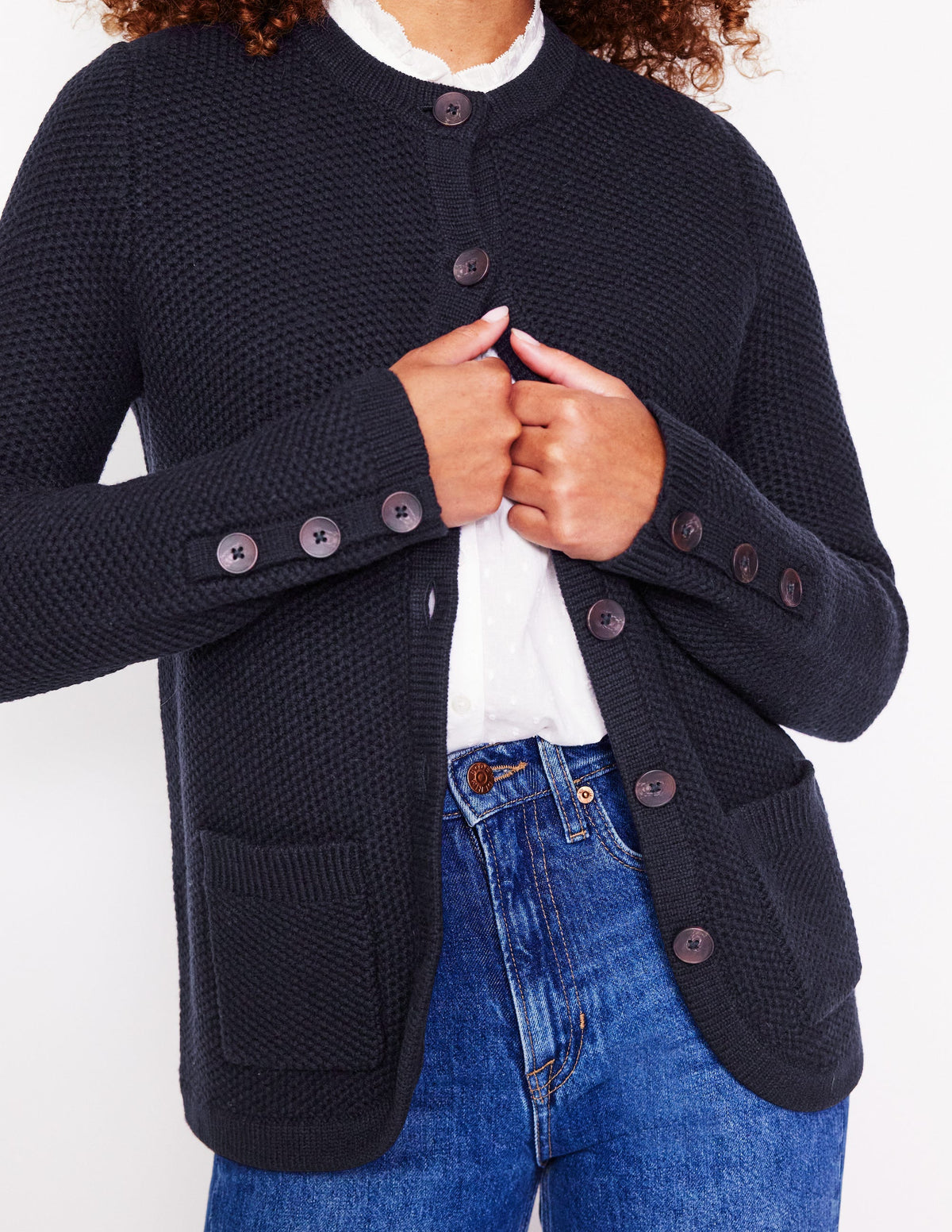 Textured Stitch Cardigan-Navy - Image 2