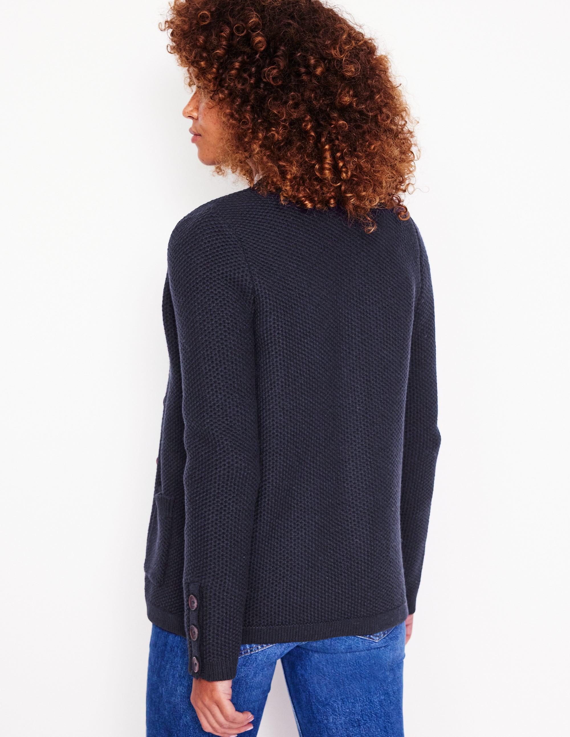 Textured Stitch Cardigan-Navy - Image 3