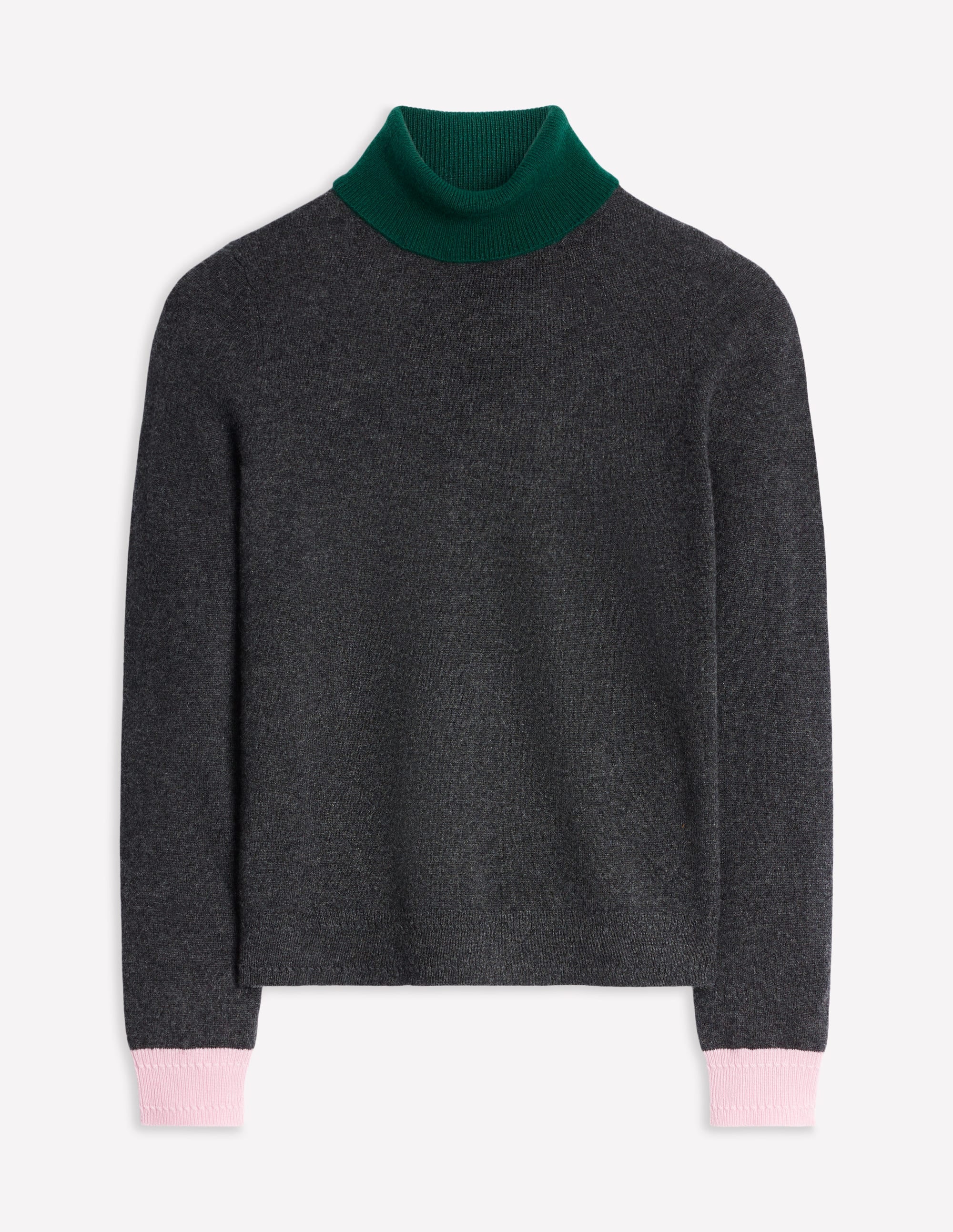 Eva Cashmere Roll Neck Jumper-Charcoal Melange, Colour Block - Image 5