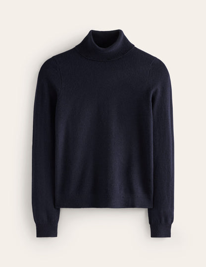 Eva Cashmere Roll Neck Jumper-Dark Blue-5