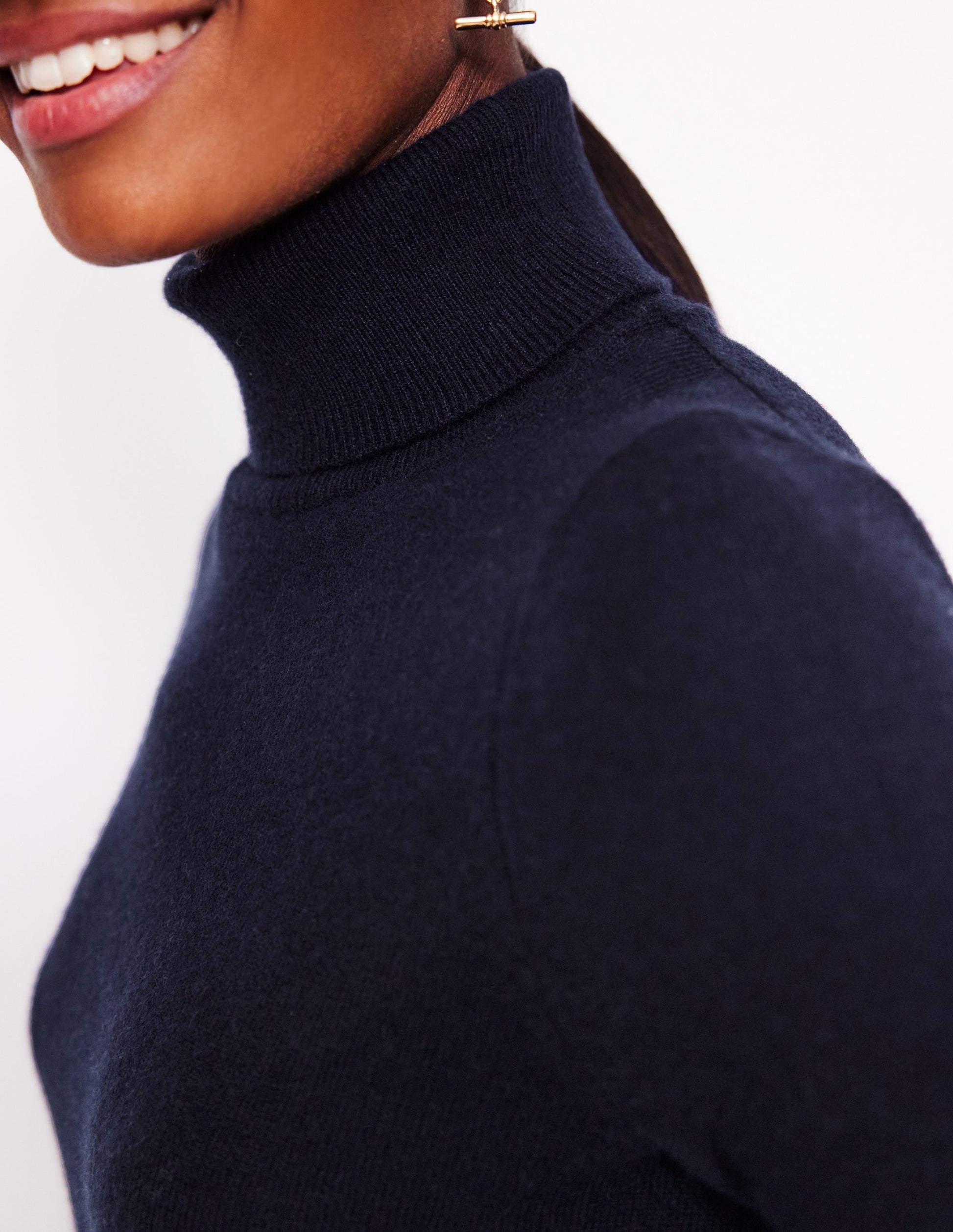 Eva Cashmere Roll Neck Jumper-Dark Blue-2