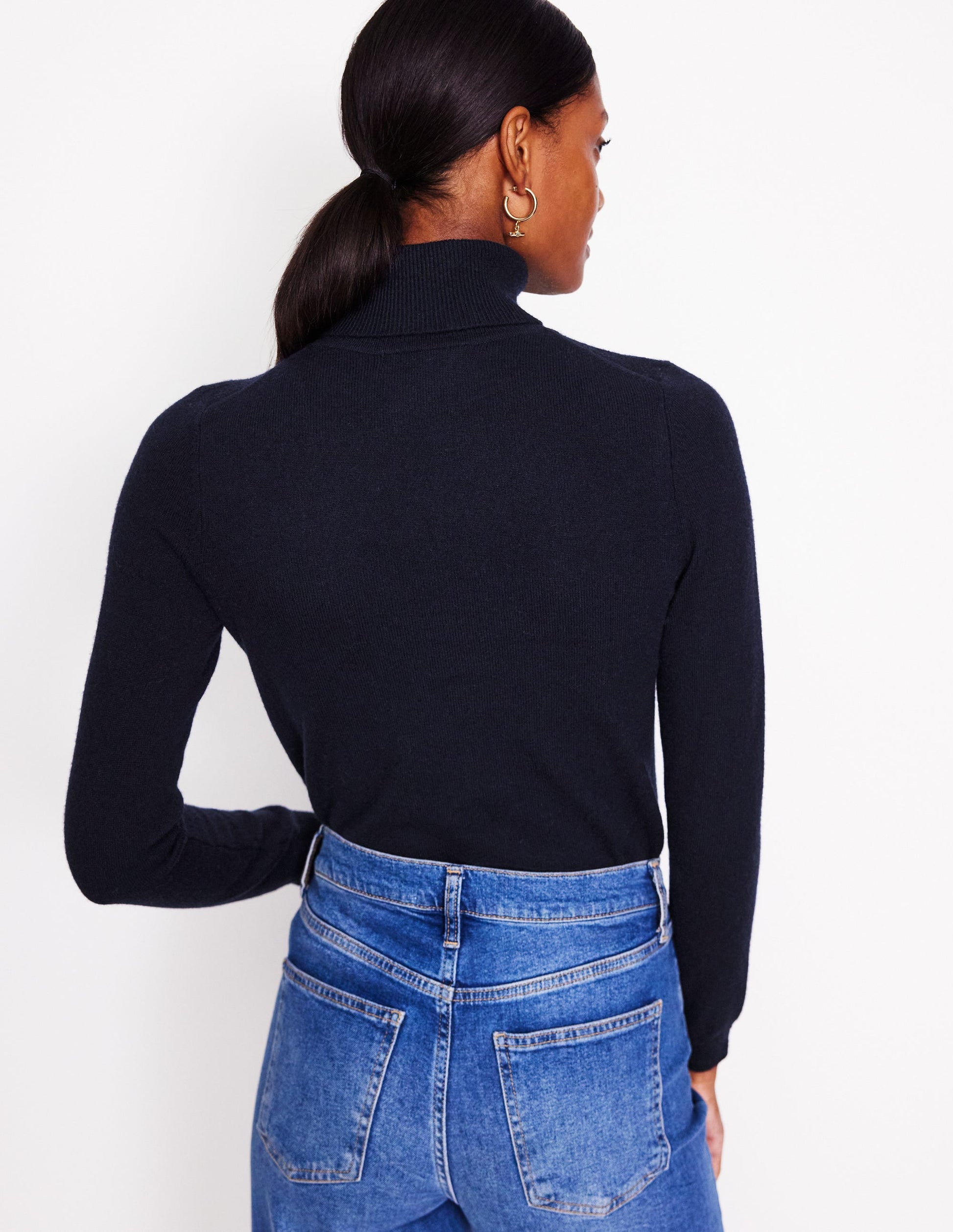 Eva Cashmere Roll Neck Jumper-Dark Blue-3