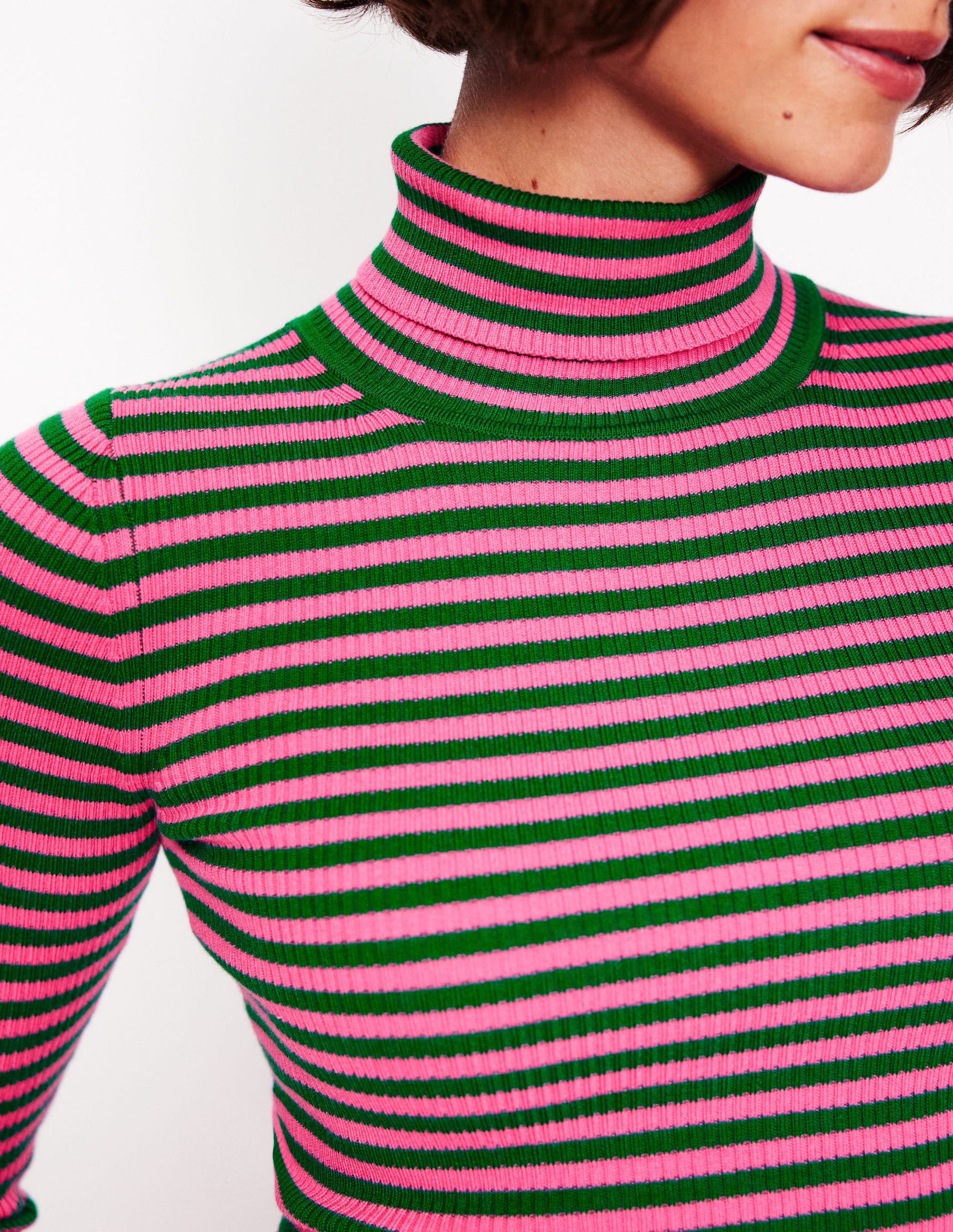 Catriona Roll Neck Jumper-Carmine Rose, Malachite Green-2