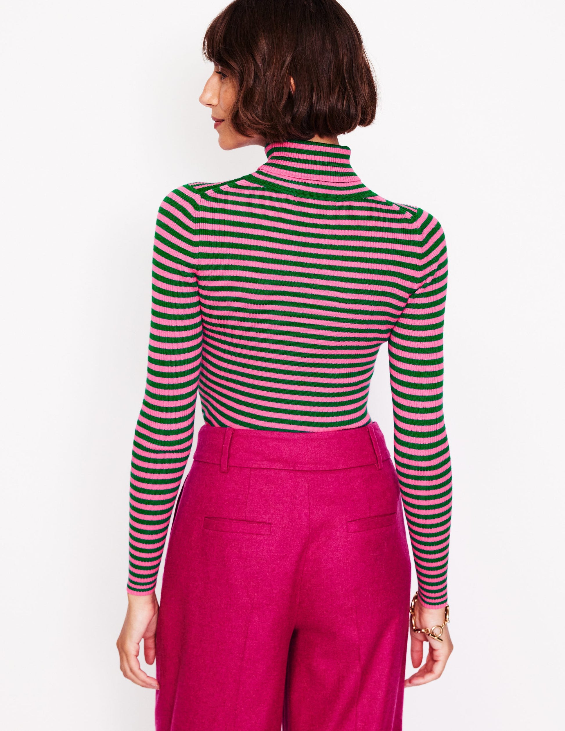 Catriona Roll Neck Jumper-Carmine Rose, Malachite Green-3