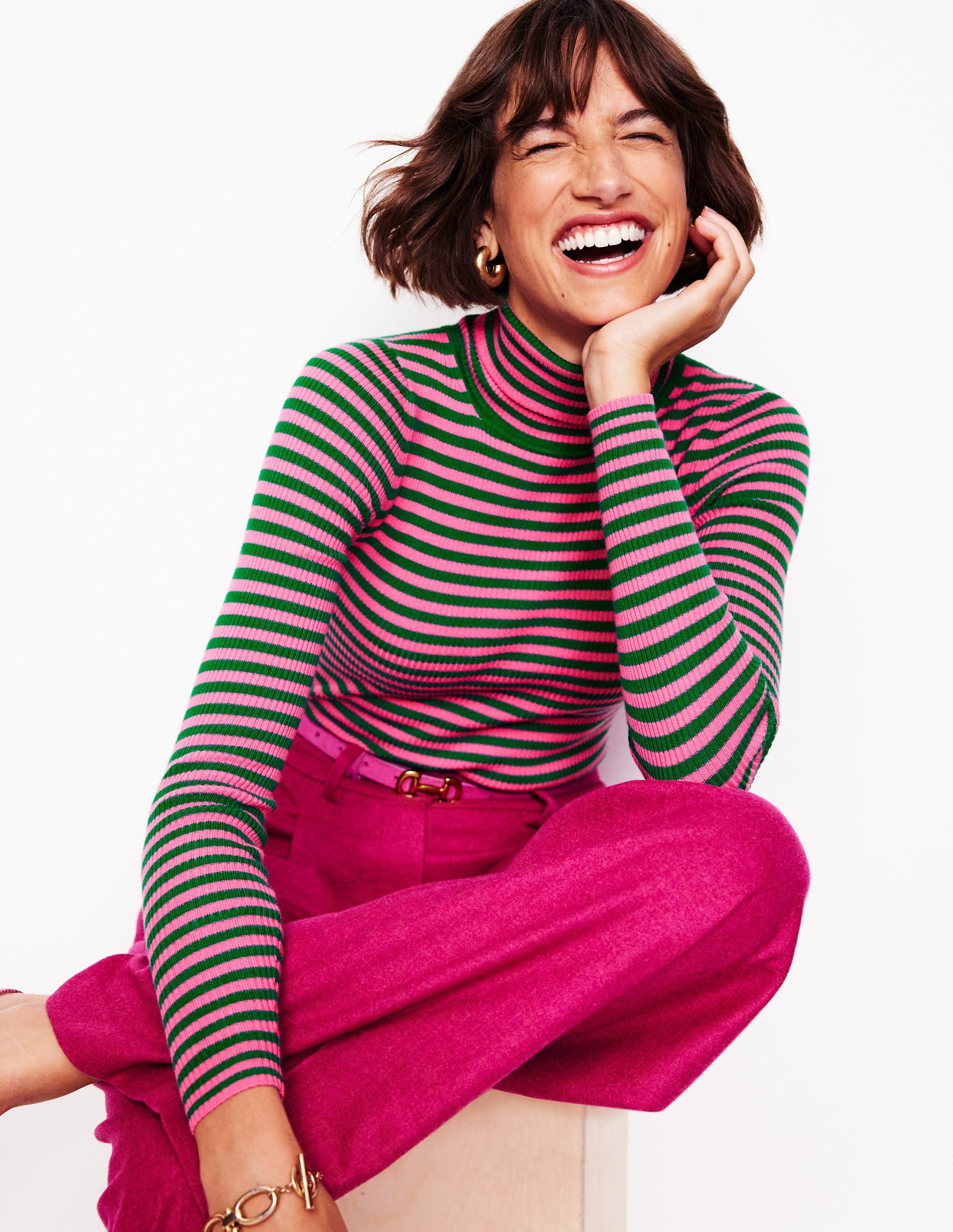 Catriona Roll Neck Jumper-Carmine Rose, Malachite Green-4