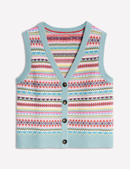 Edie Fair Isle Waistcoat-Blue, Heritage Fair Isle-8
