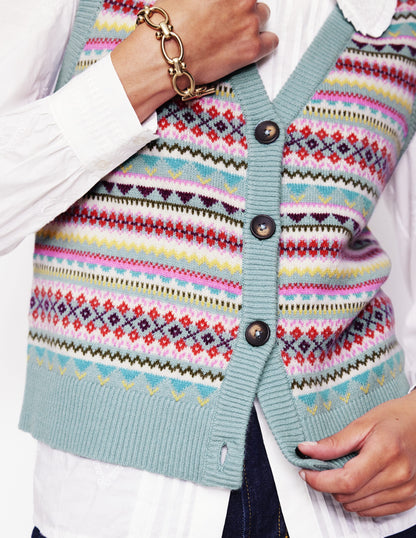 Edie Fair Isle Waistcoat-Blue, Heritage Fair Isle-2