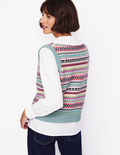 Edie Fair Isle Waistcoat-Blue, Heritage Fair Isle-3