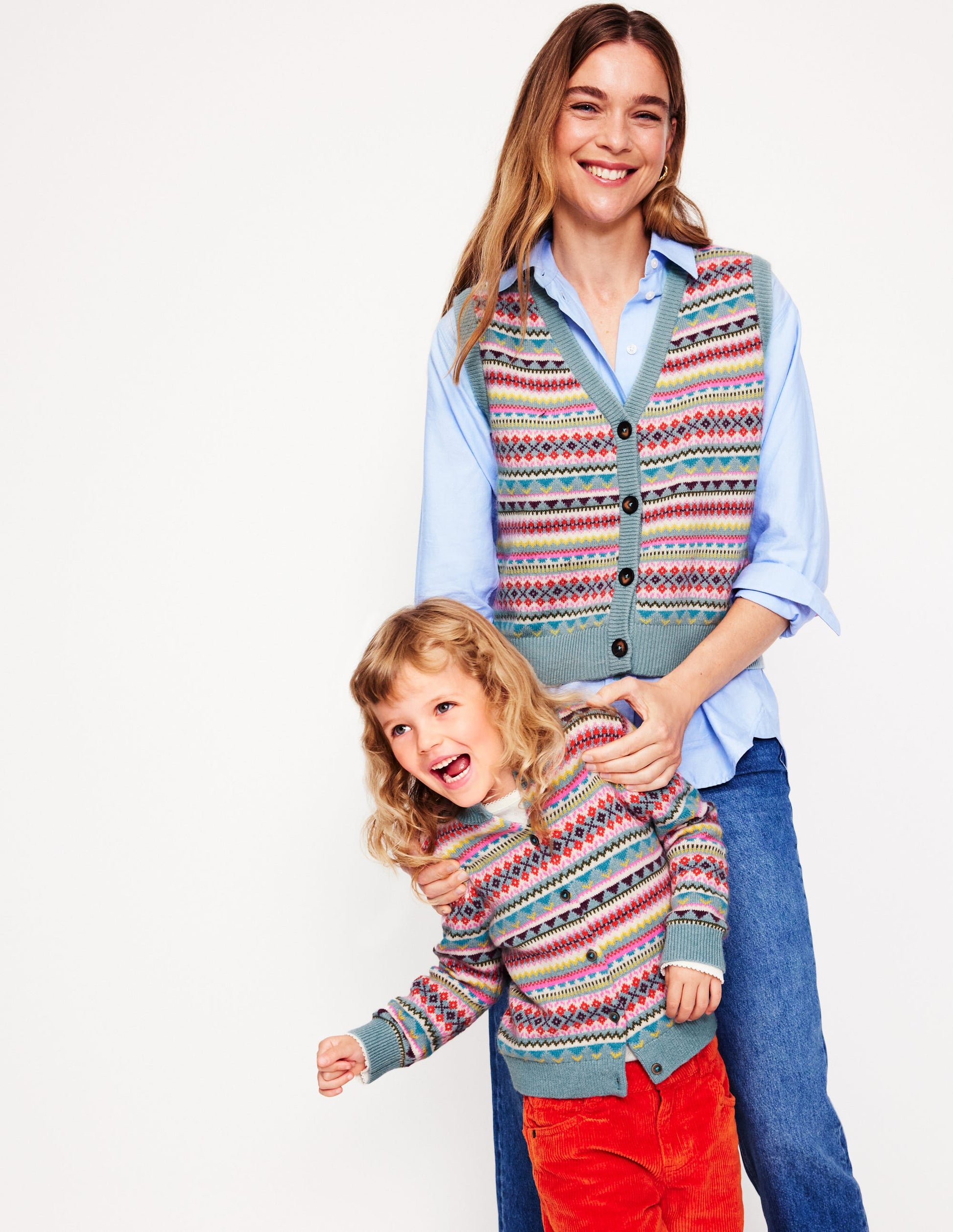 Edie Fair Isle Waistcoat-Blue, Heritage Fair Isle-5