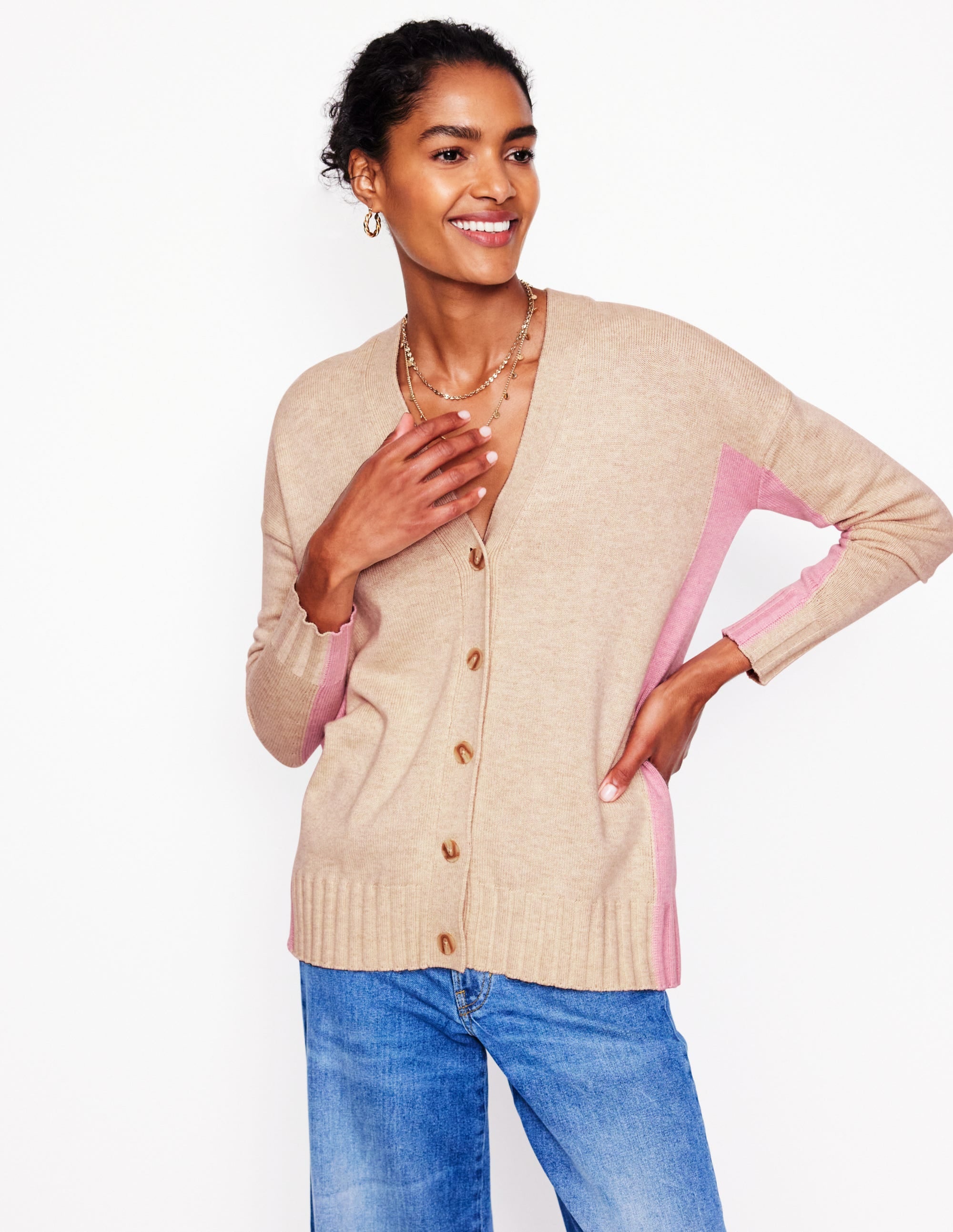 Zia Longline V-Neck Cardigan-Oatmeal Melange - Image 1