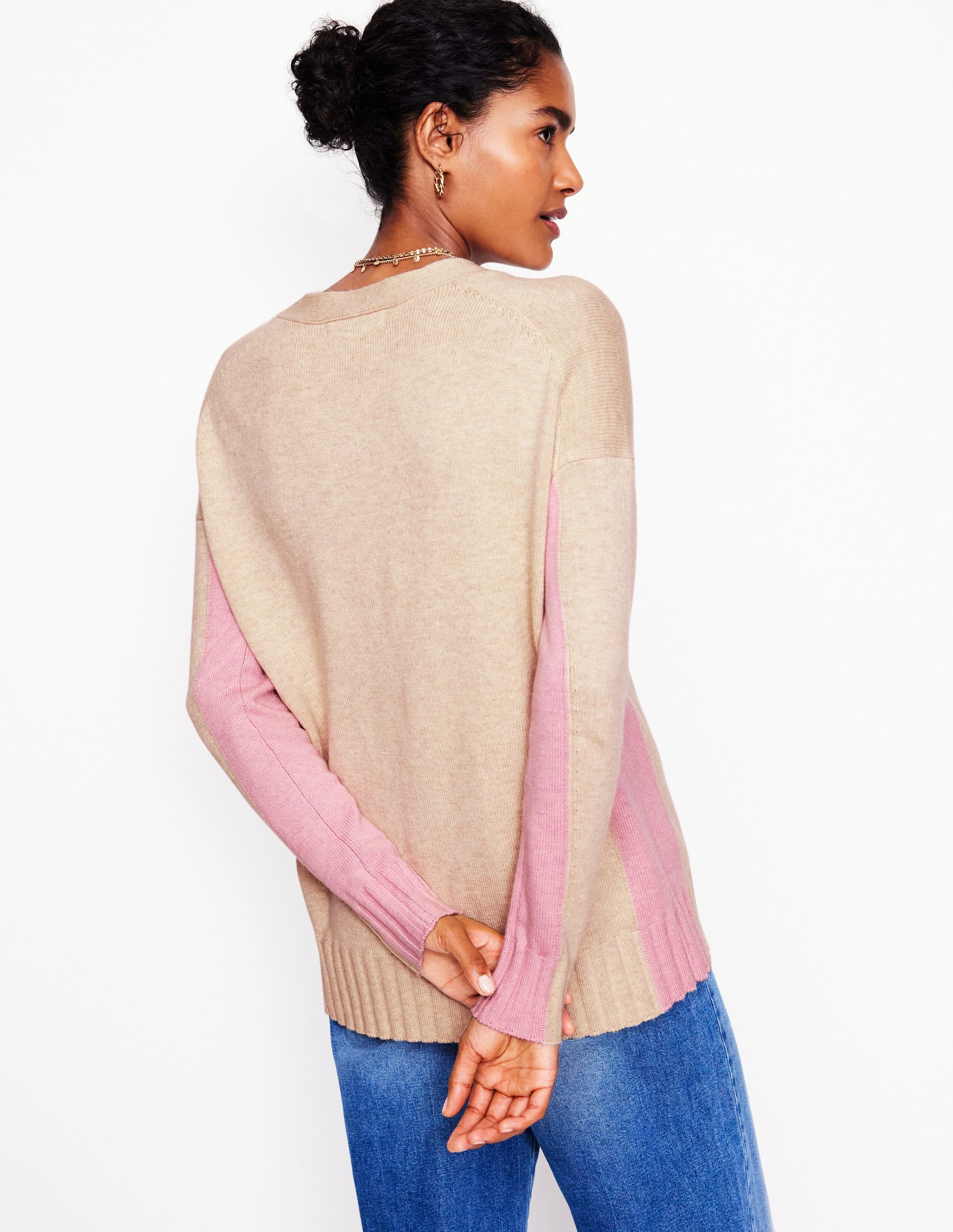 Zia Longline V-Neck Cardigan-Oatmeal Melange - Image 3