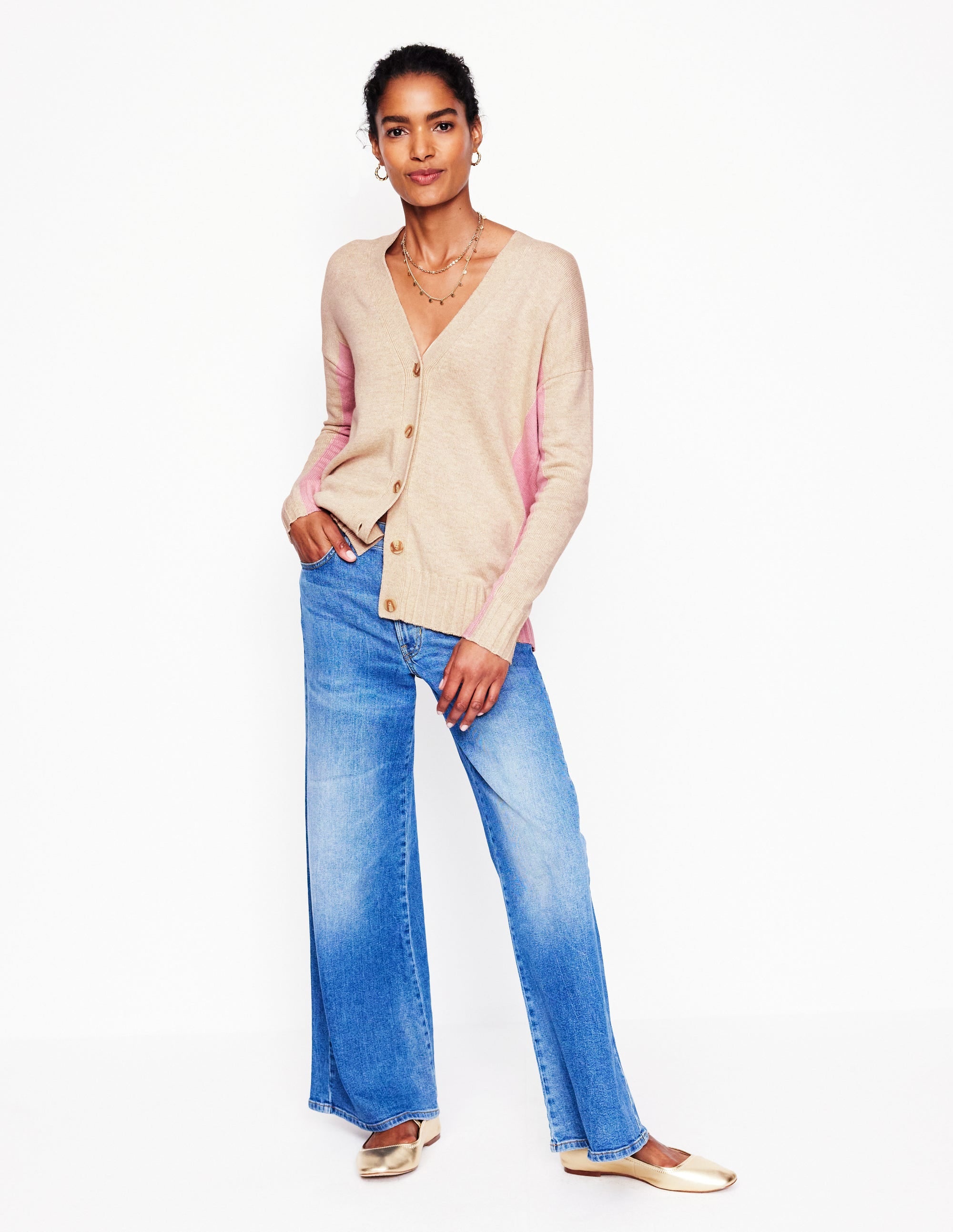 Zia Longline V-Neck Cardigan-Oatmeal Melange - Image 4