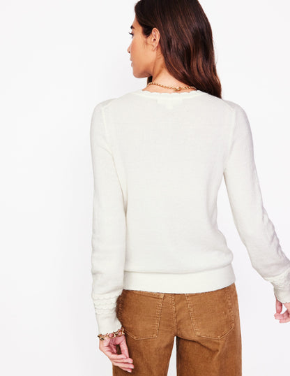 Scallop Sleeve Cardigan-Warm Ivory-3