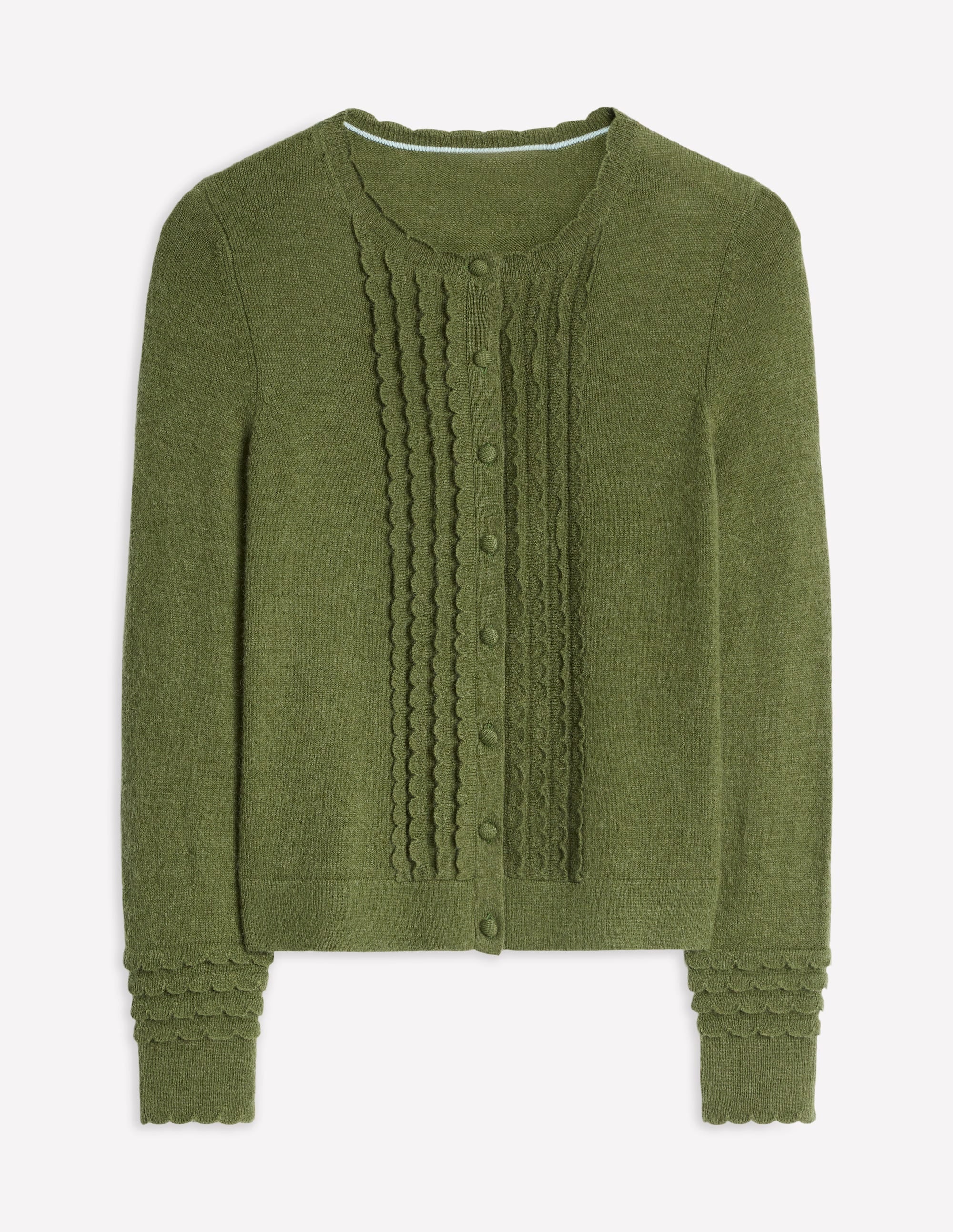 Scallop Sleeve Cardigan-Oregano Green - Image 6