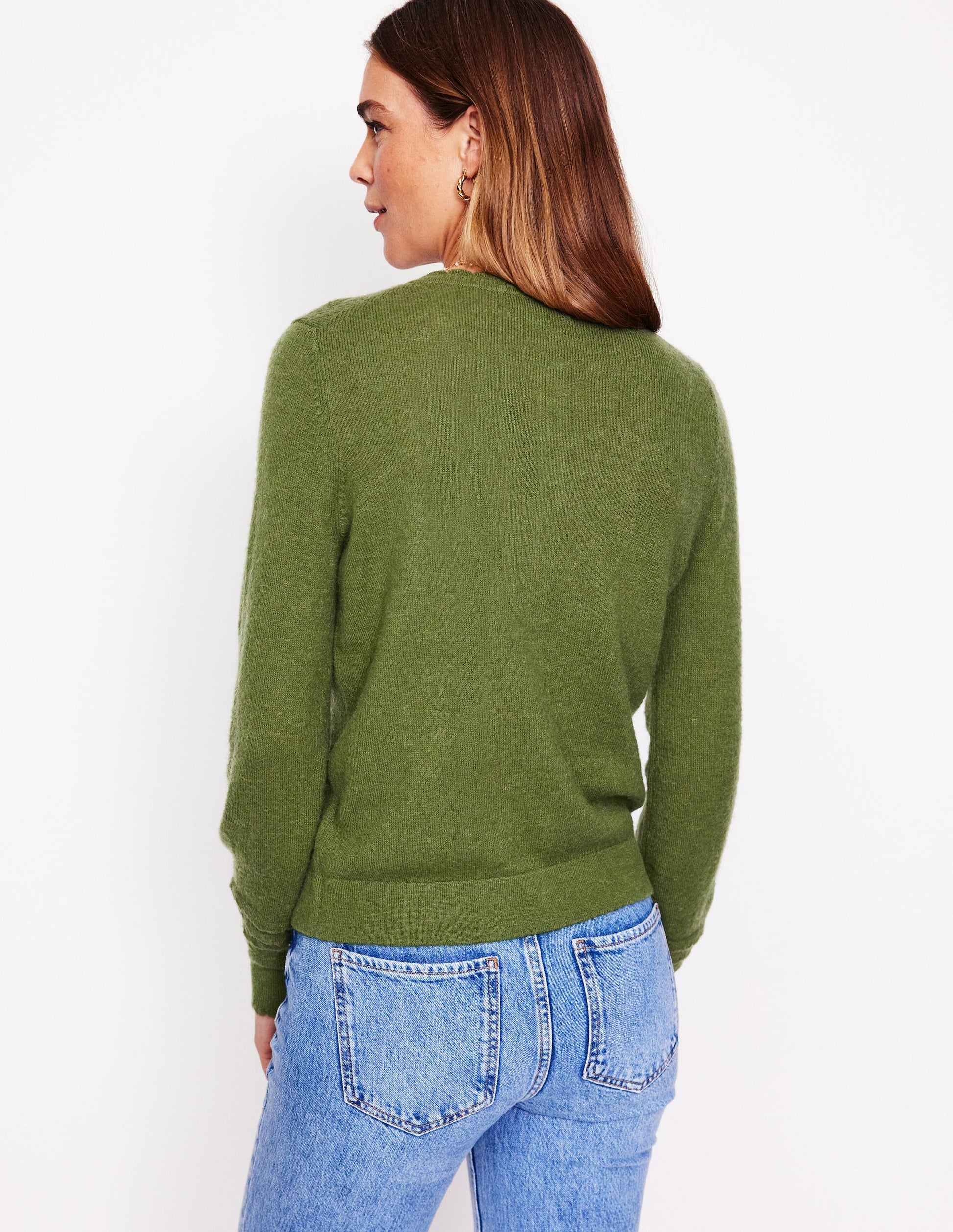 Scallop Sleeve Cardigan-Oregano Green-3