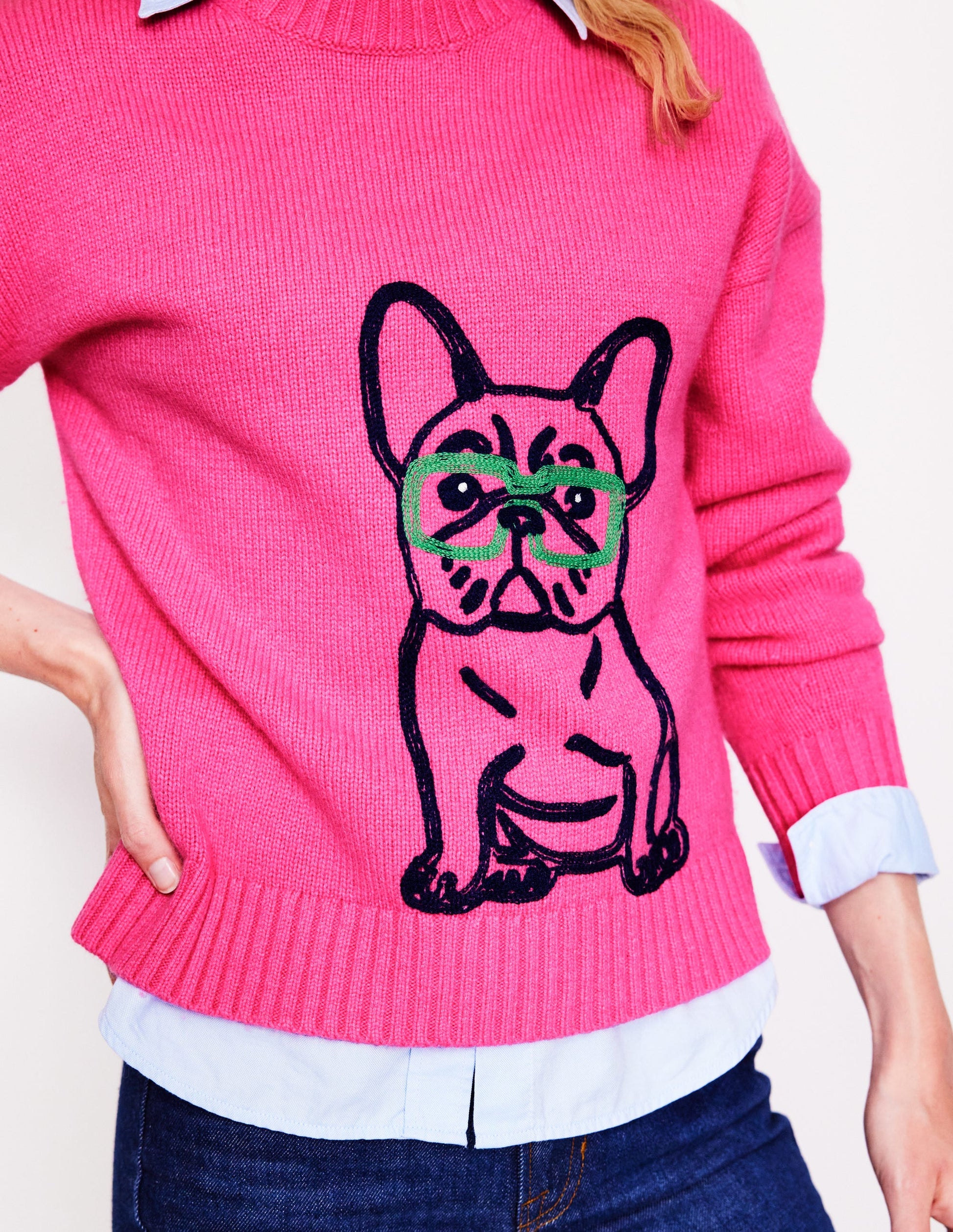 Natalie Embroidered Jumper-Party Pink, Bulldog-2