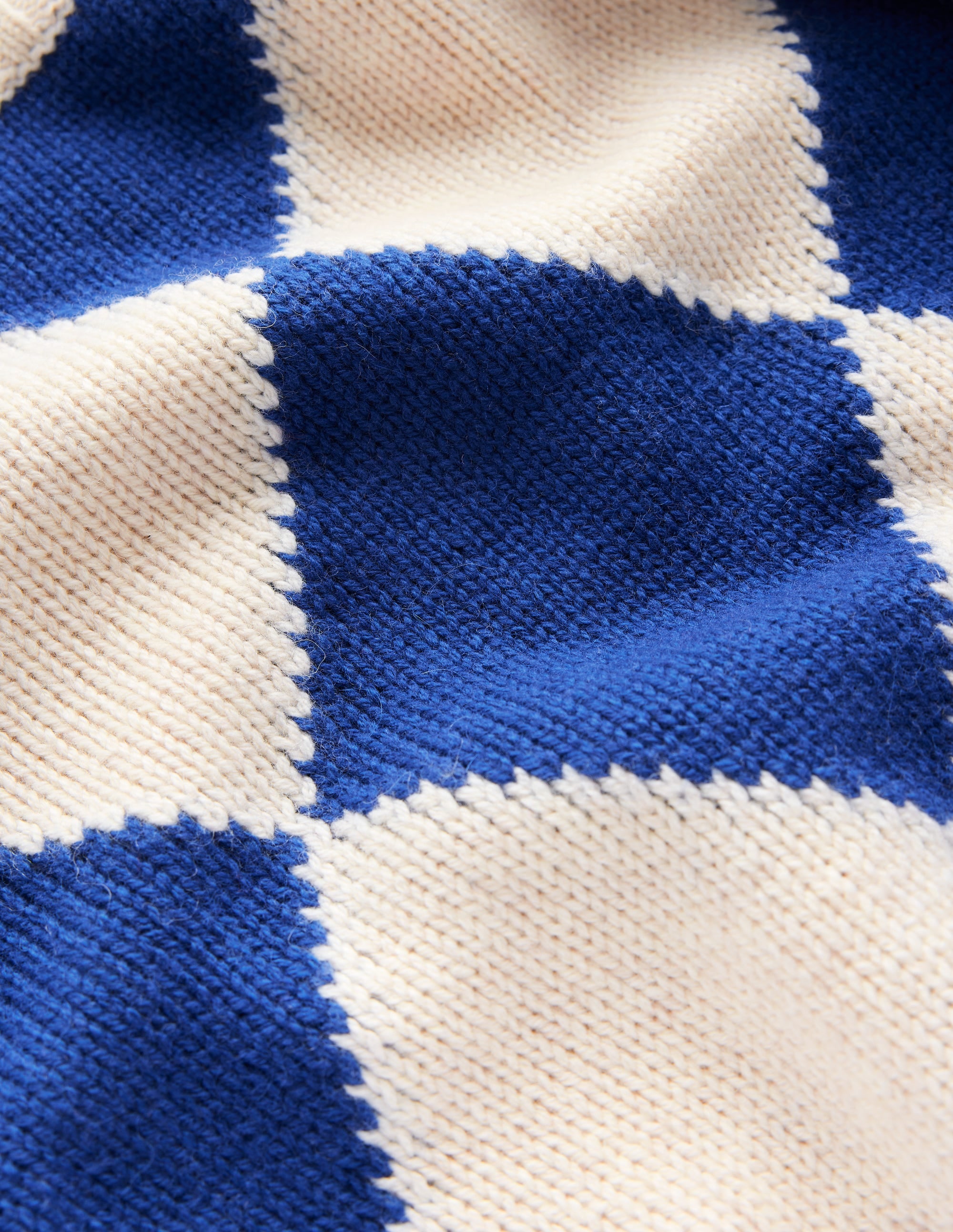 Argyle Crew Neck Jumper-Ecru Marl, Bright Blue - Image 6