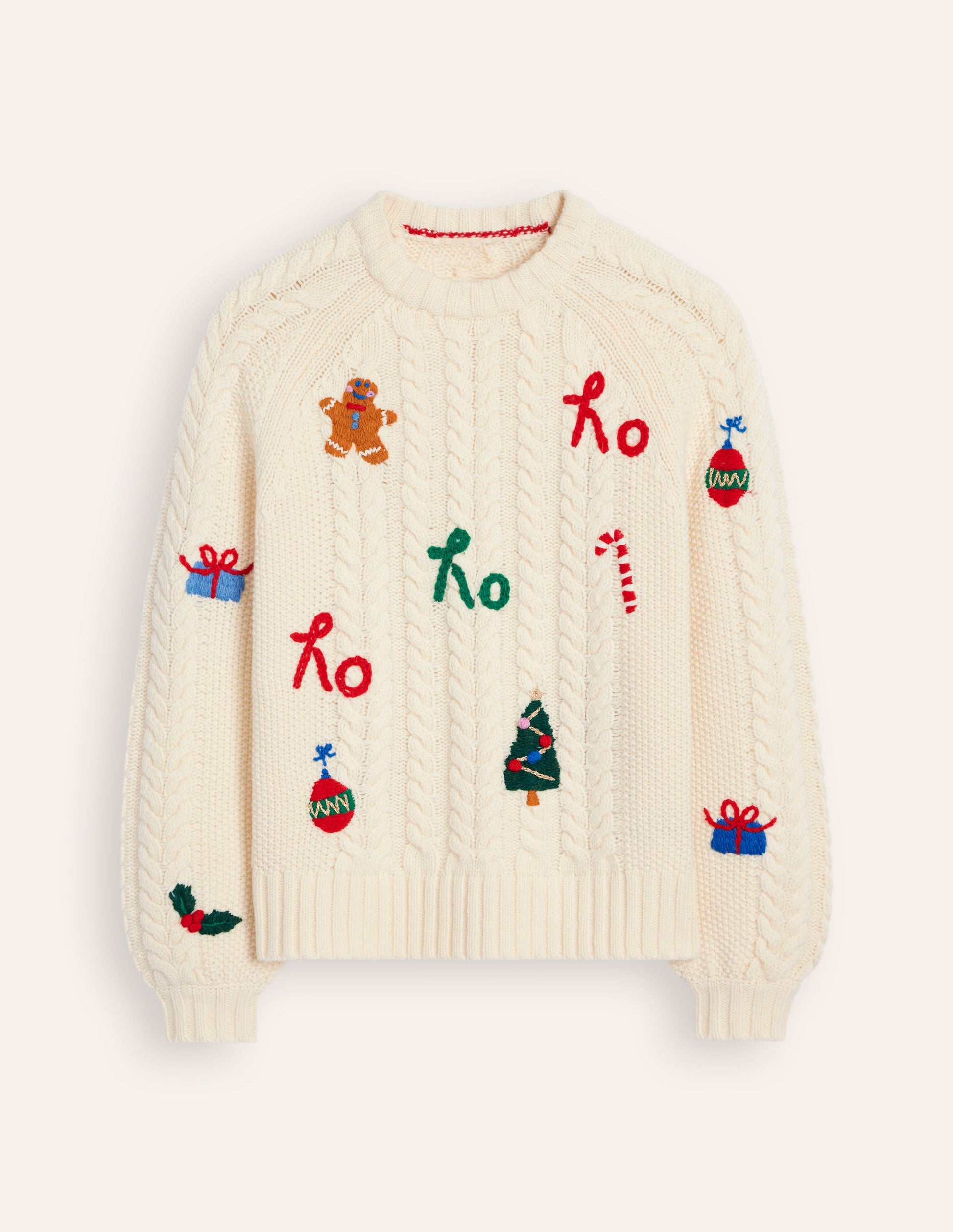 Heritage Cable Jumper-Warm Ivory, Ho Ho Ho-8