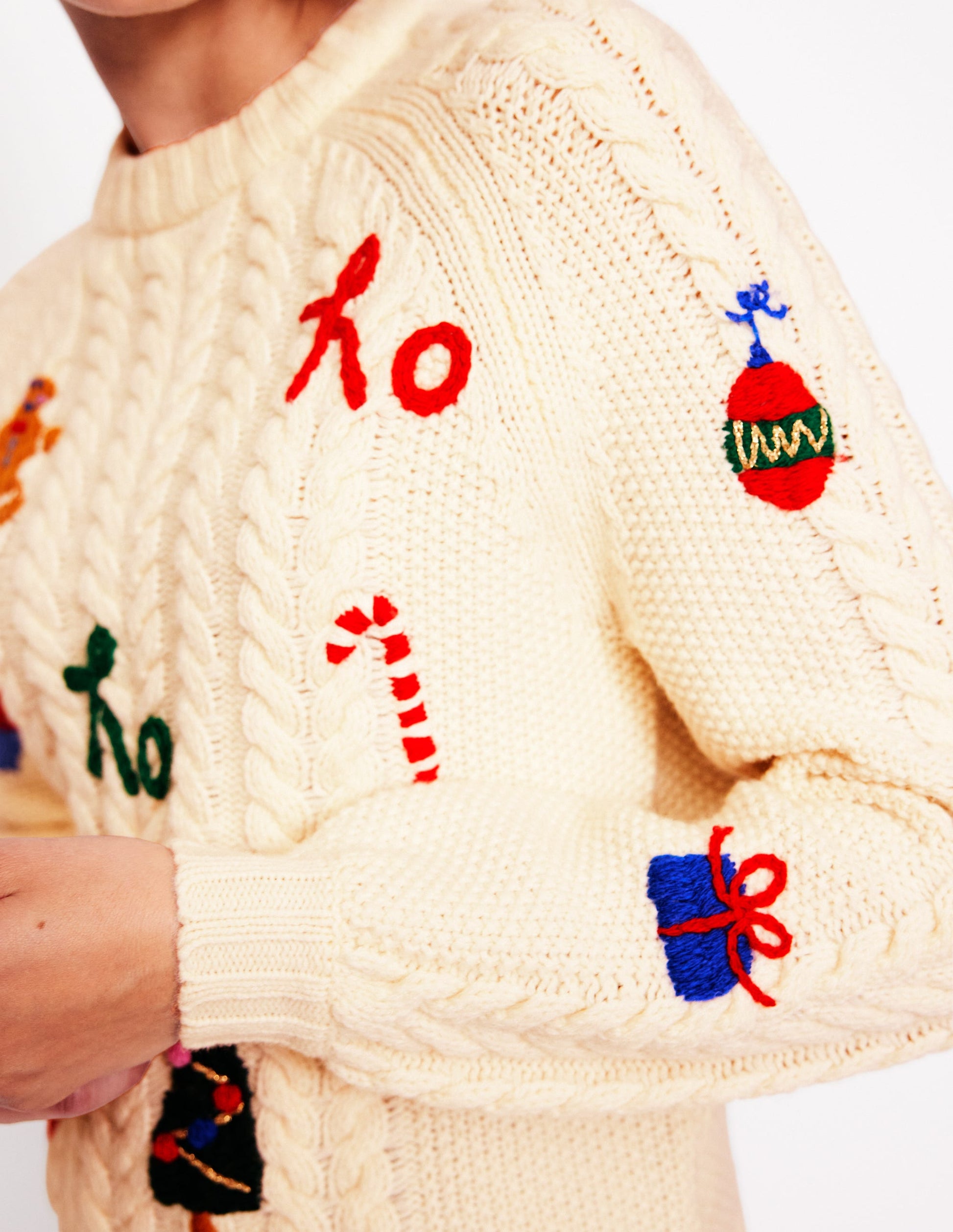 Heritage Cable Jumper-Warm Ivory, Ho Ho Ho-2