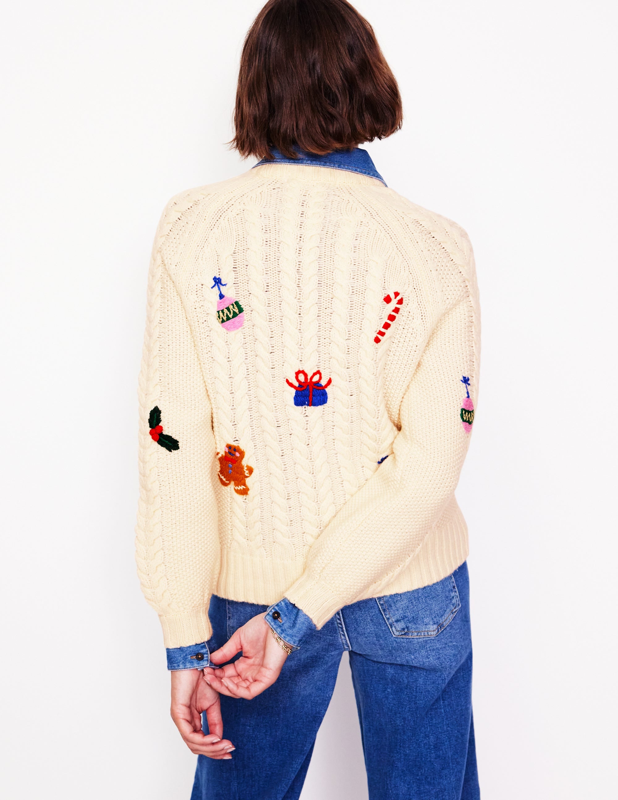 Heritage Cable Jumper-Warm Ivory, Ho Ho Ho - Image 3