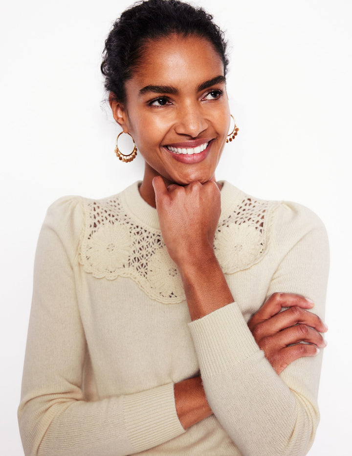 Flower Motif Jumper-Warm Ivory Melange