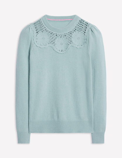 Flower Motif Jumper-Seamist Blue Melange-5