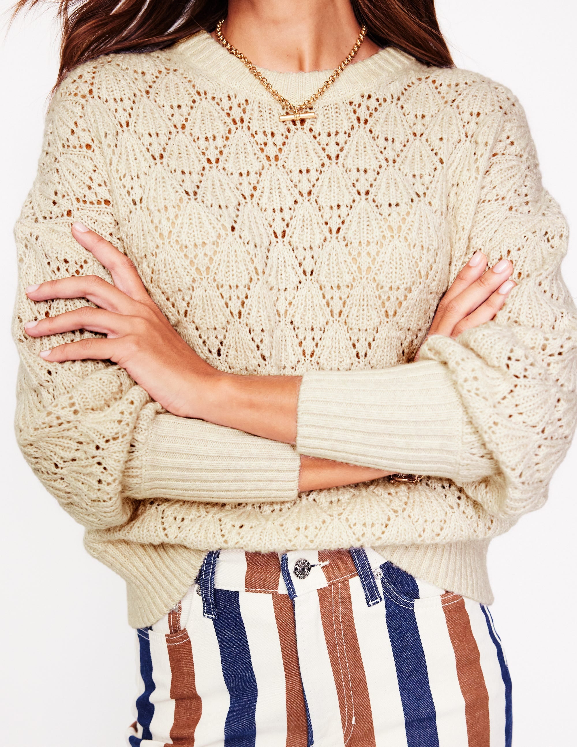 Chunky Pointelle Jumper-Warm Ivory - Image 2