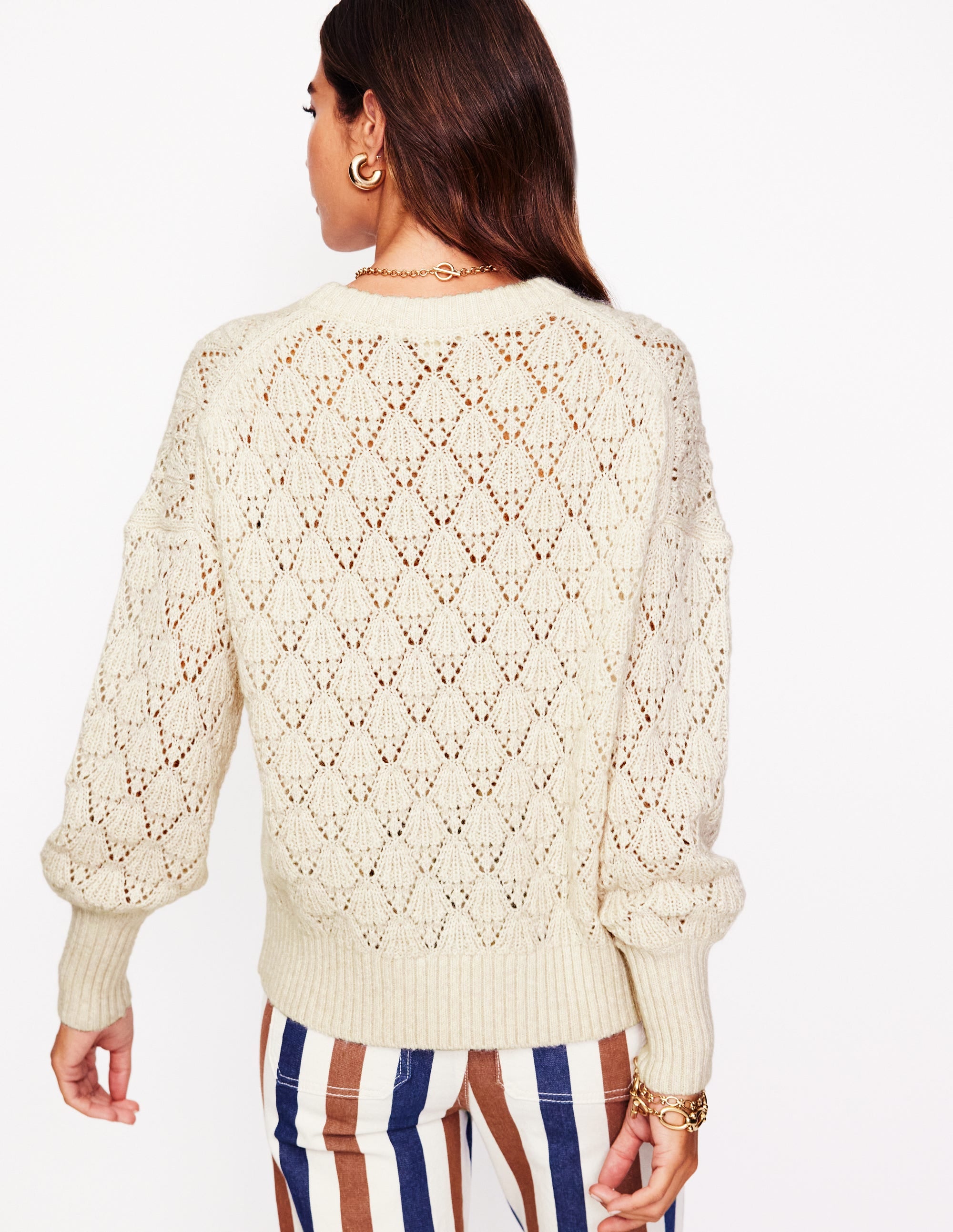 Chunky Pointelle Jumper-Warm Ivory - Image 3