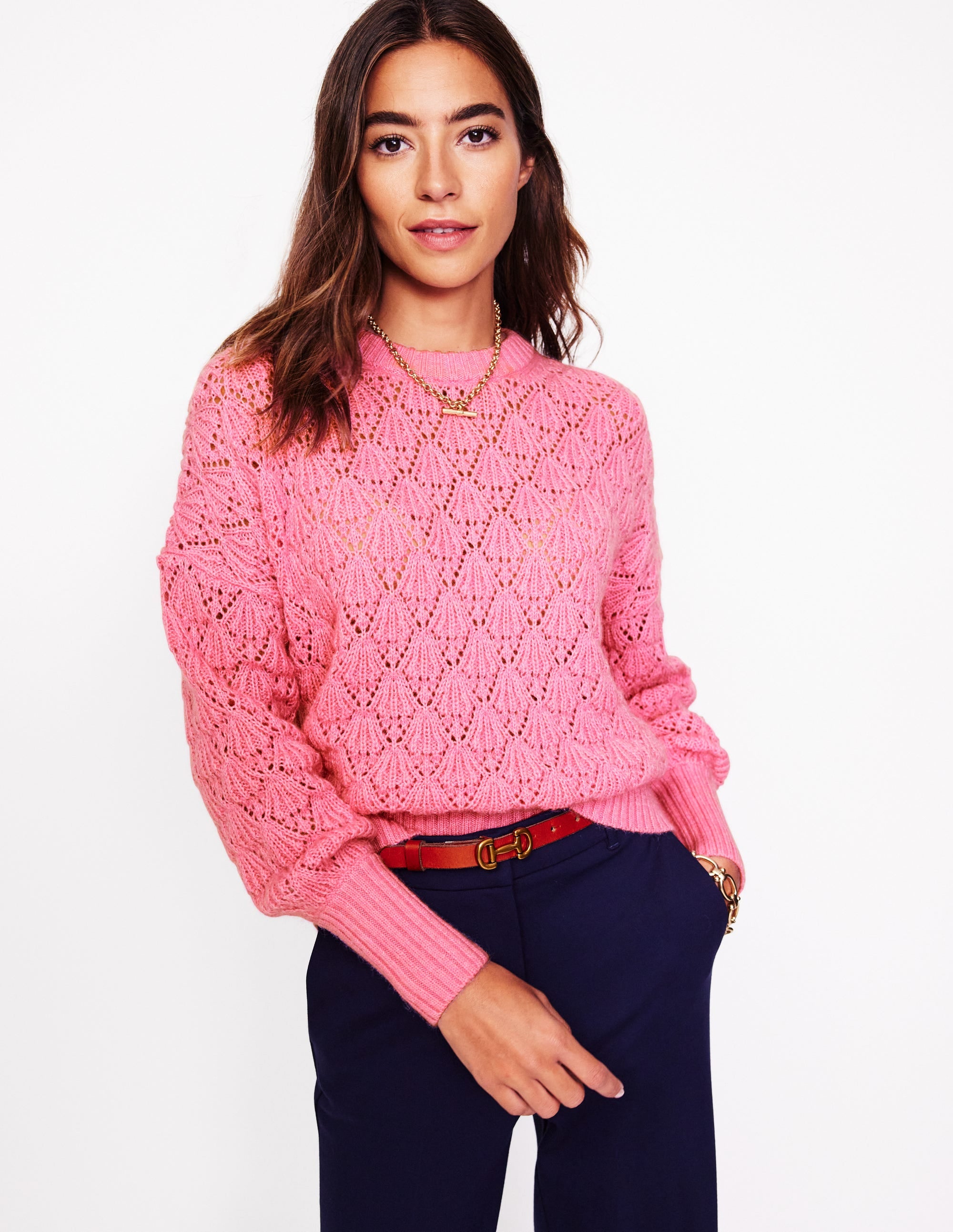 Chunky Pointelle Jumper-Old Rose Pink - Image 1
