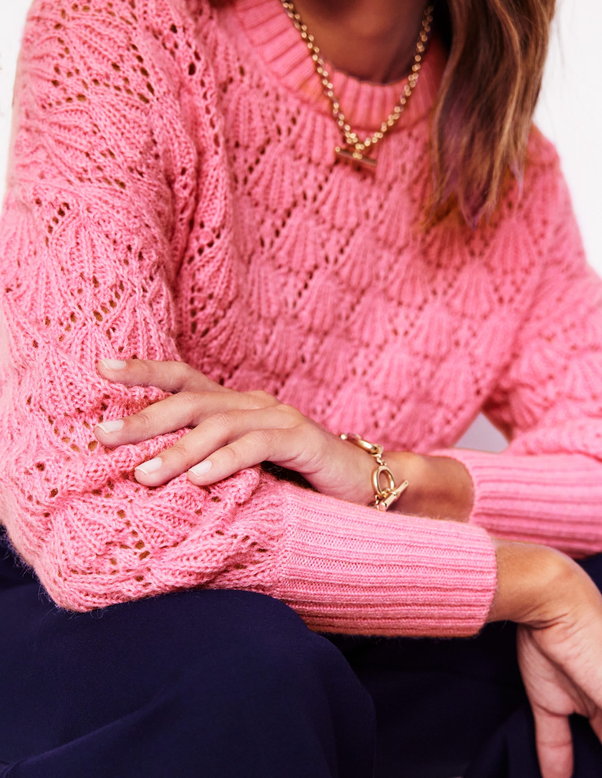 Chunky Pointelle Jumper-Old Rose Pink - Image 2