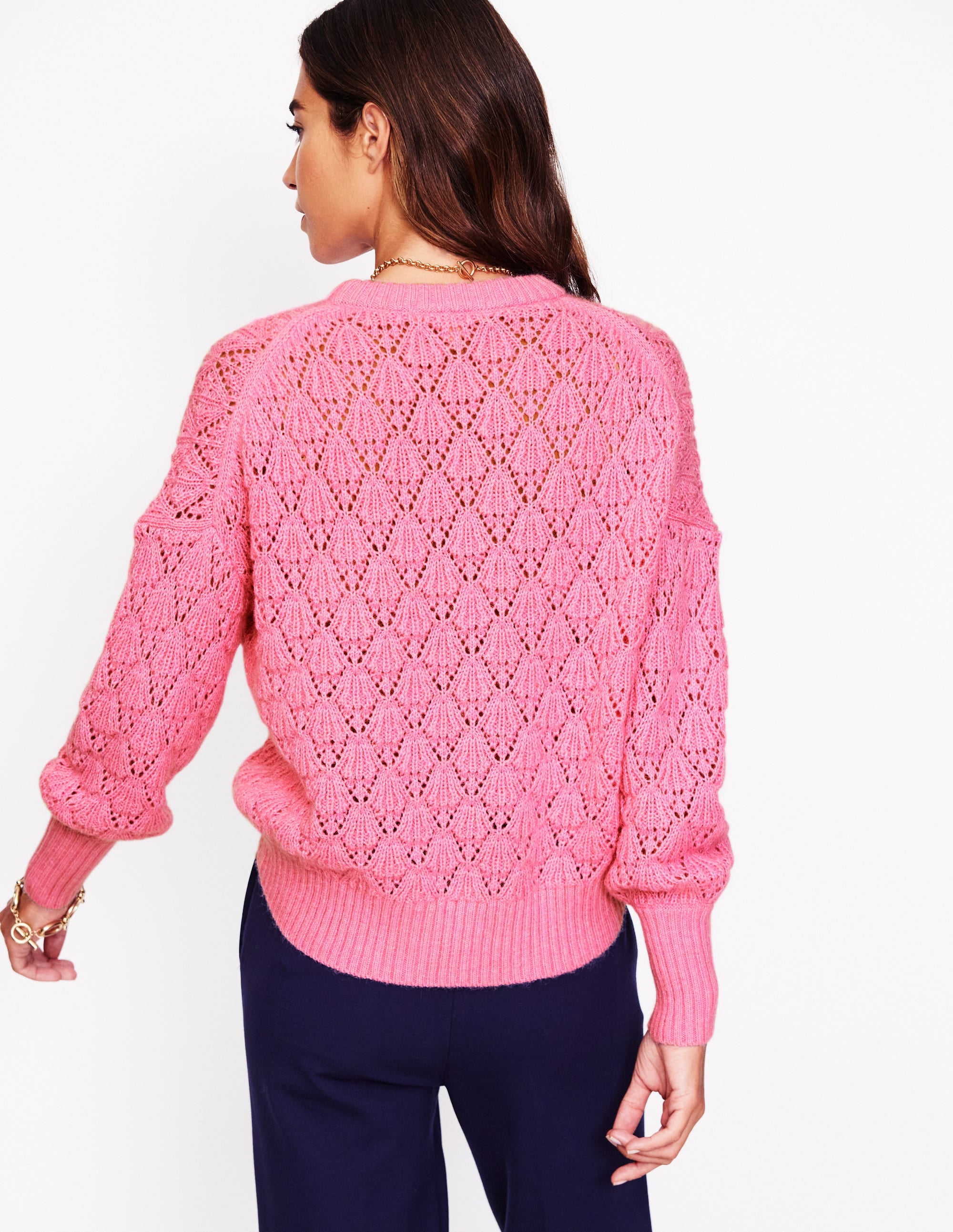 Chunky Pointelle Jumper-Old Rose Pink - Image 3