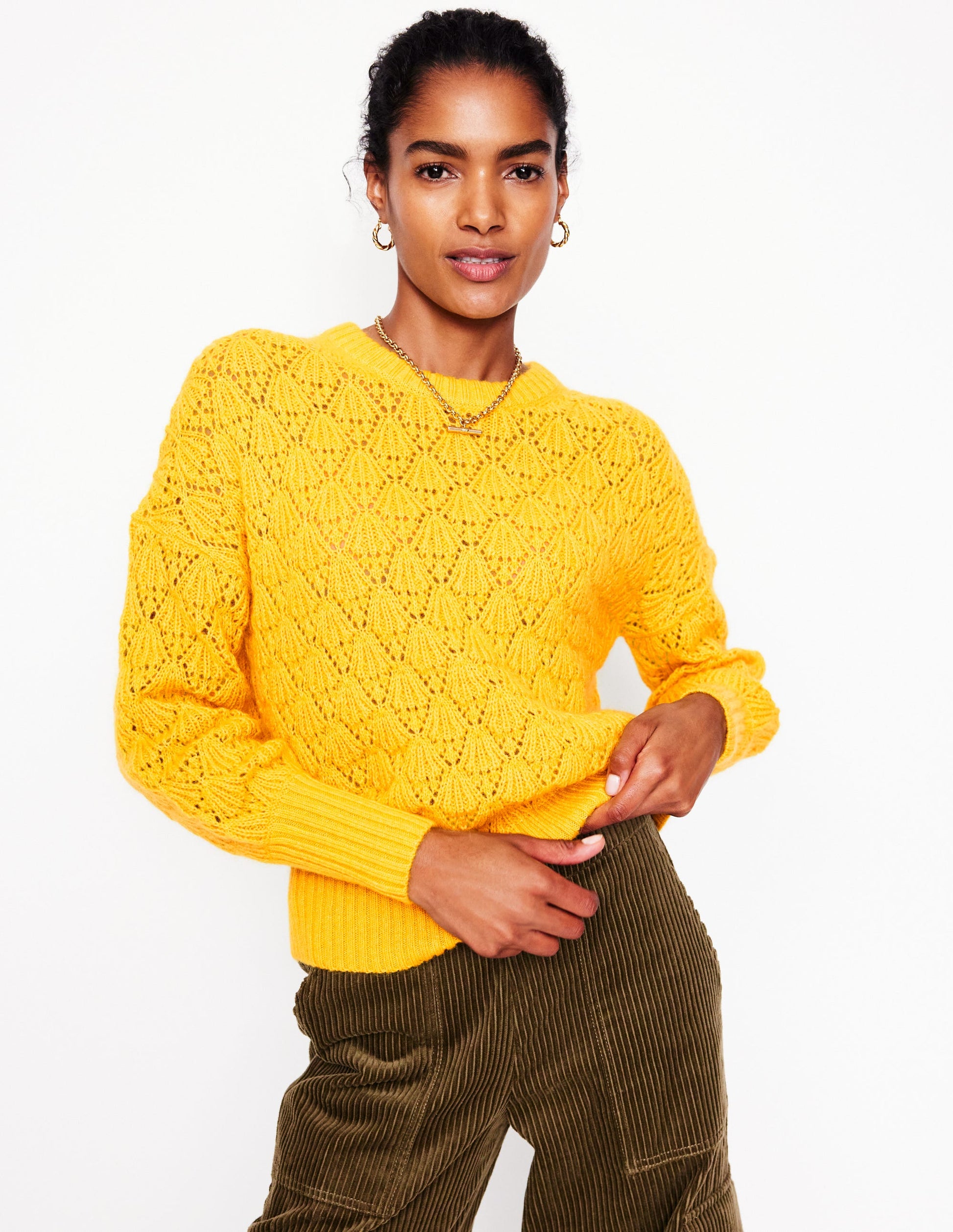 Chunky Pointelle Jumper-Pineapple Yellow-1