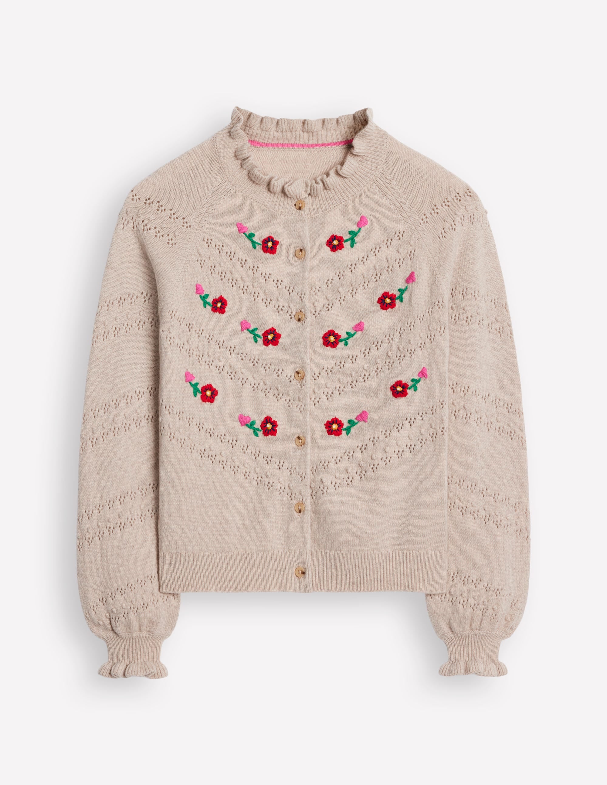 Fae Embroidered Cardigan-Oatmeal Melange - Image 6