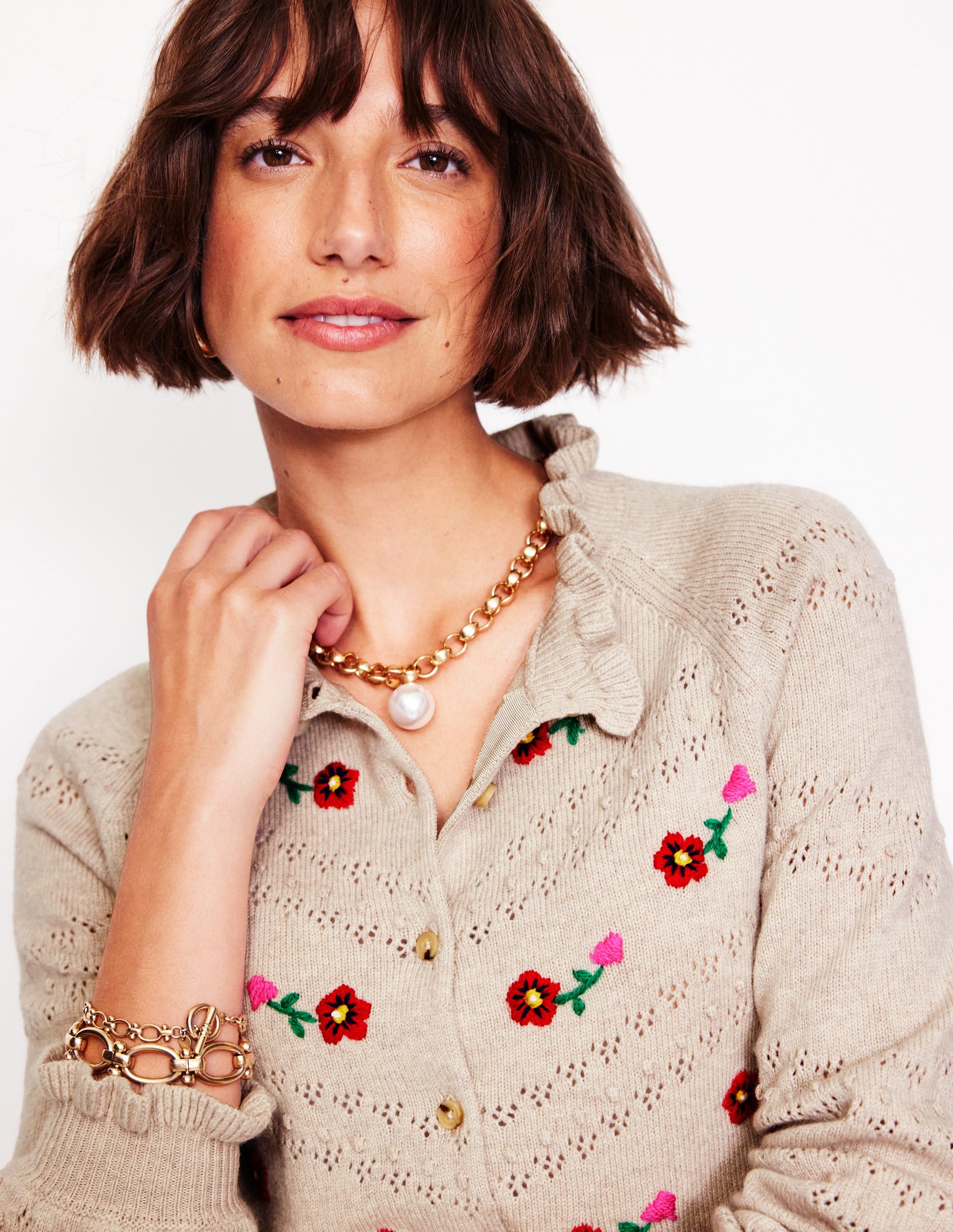 Fae Embroidered Cardigan-Oatmeal Melange-1
