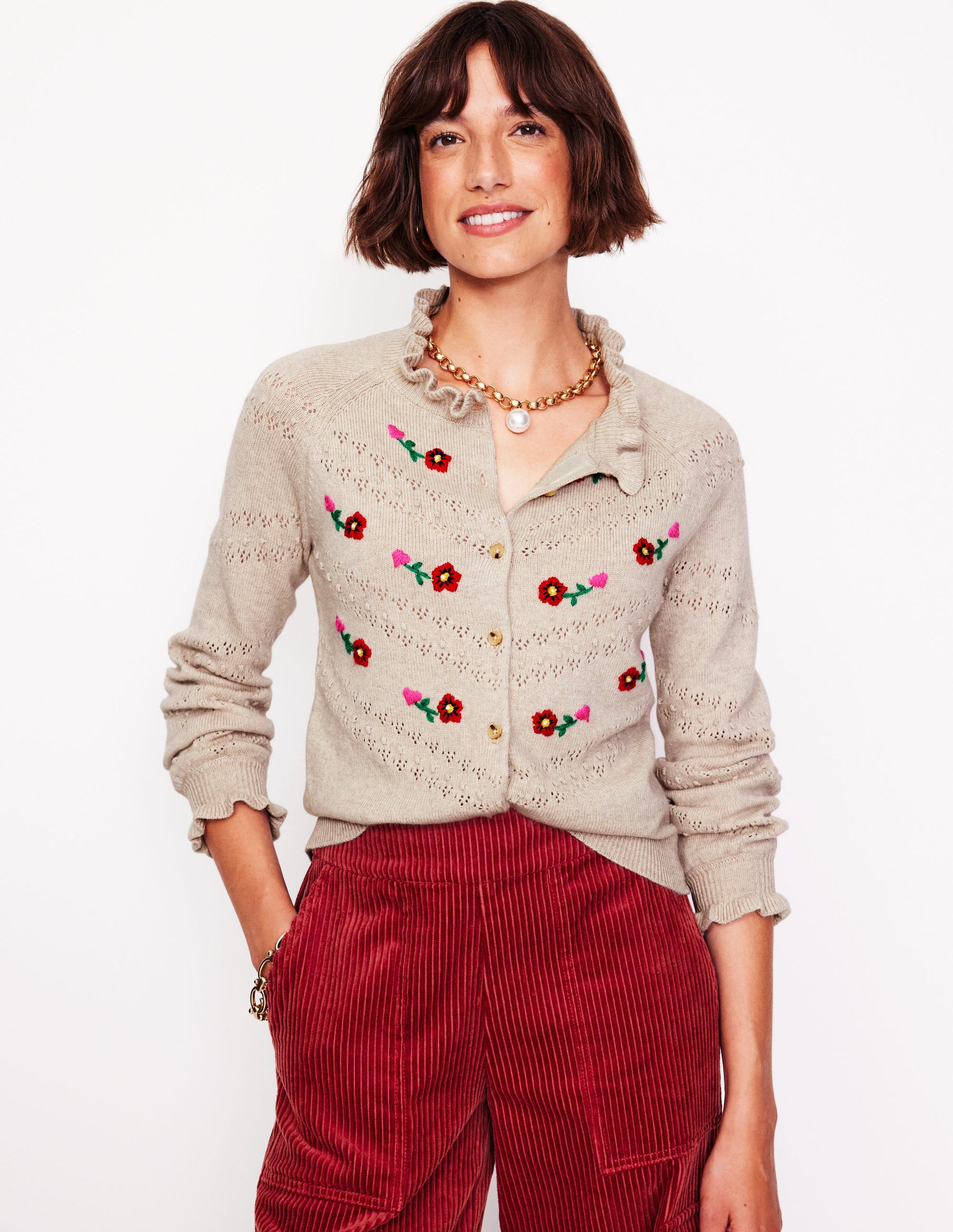Fae Embroidered Cardigan-Oatmeal Melange-2
